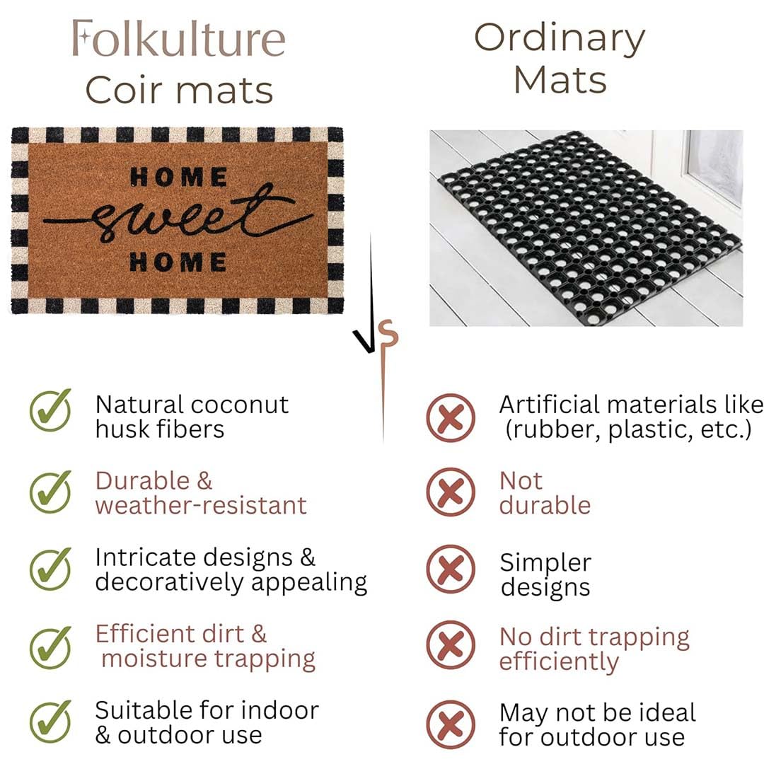 Folkulture Door Mat | (16 x 28) Welcome Matt or Checkered Doormat for Home Entrance | Durable & Anti Slip Coir Mats (Home-Sweet-Home)