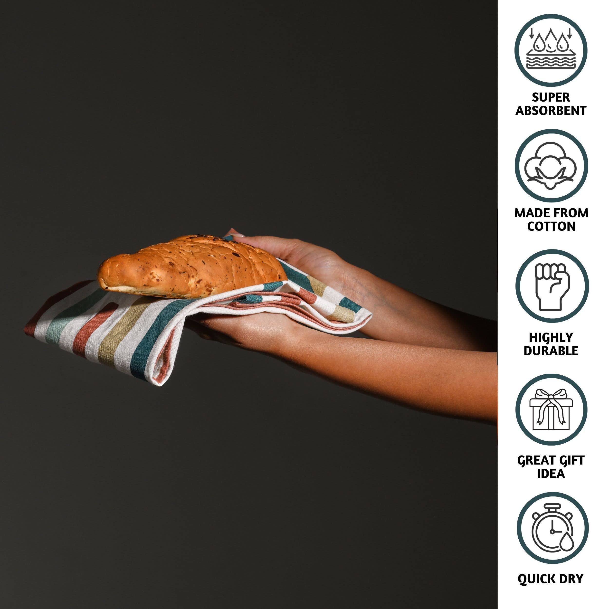 Folkulture 100% Cotton Dish Towels Set of 3 | 20" x 26” Boho Kitchen Tea Towels with Hanging Loop | Decorative & Absorbent Dishcloths Greece