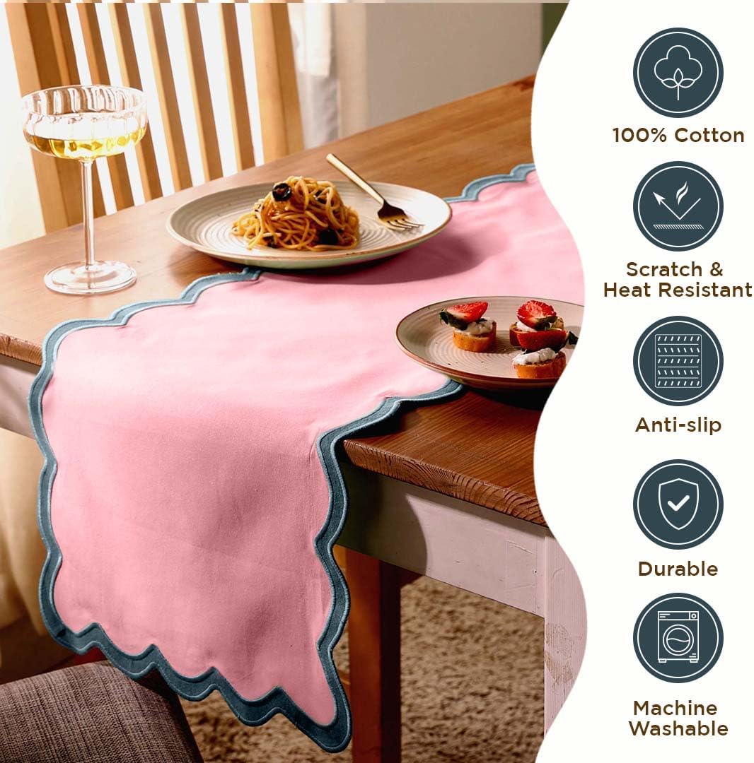 Folkulture 14" X 72" Table Runner Scallop Cotton - Laguna Blush