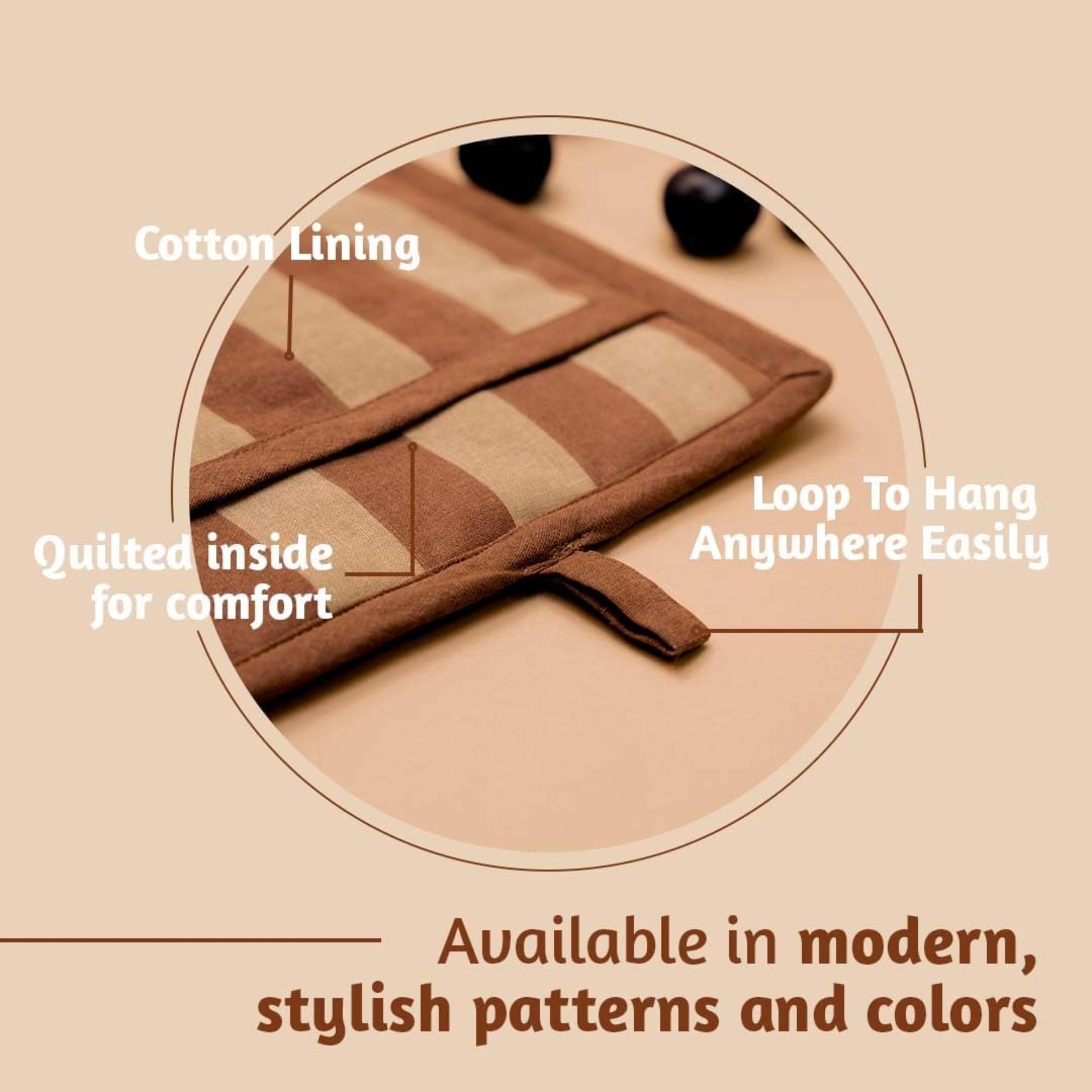 Folkulture Singles 100% Cotton with Silicon Mini mitt and Potholder - Caramel