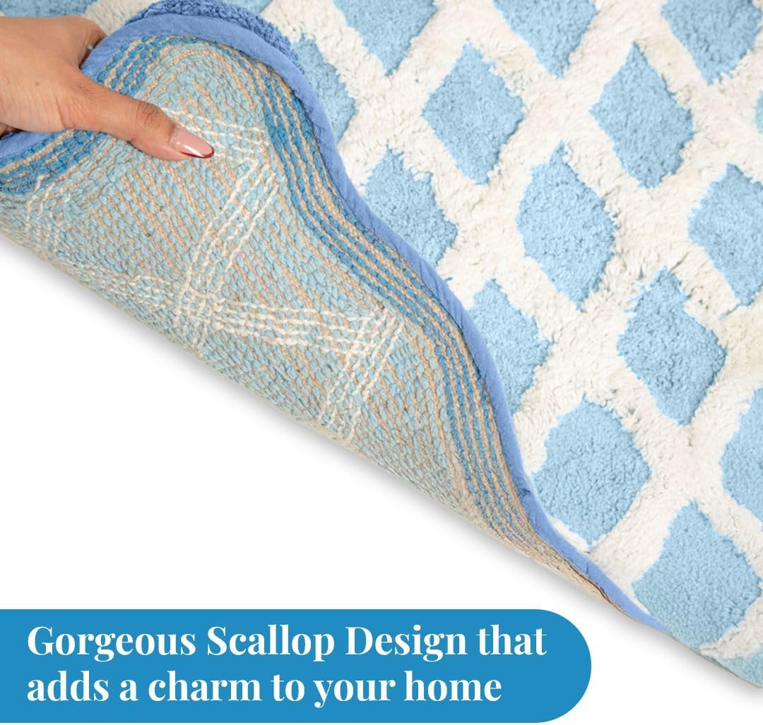 Folkulture Bathroom Rugs or Bath Mat | (20 x 30) Bathroom Rugs Non Slip Bath Mat for Home, Washable Blue Bathrooms Rug | Blue Bath Mats