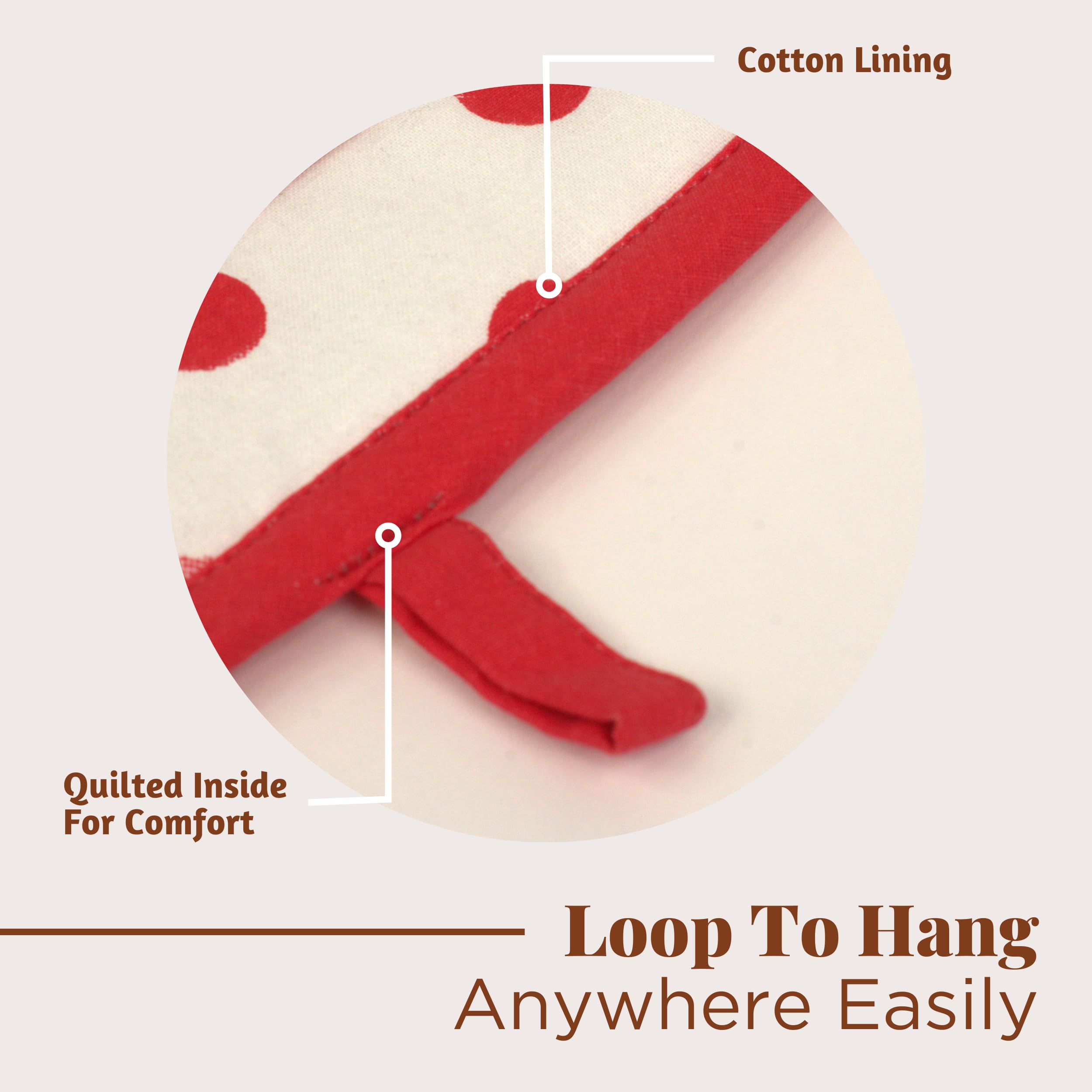 Folkulture Pot Holders 8"x8" Pack of 2 | Ribbed Silicone & Cotton Hot Pads | Heat Resistant, Non-Slip, Machine Washable- Red Polka Dots