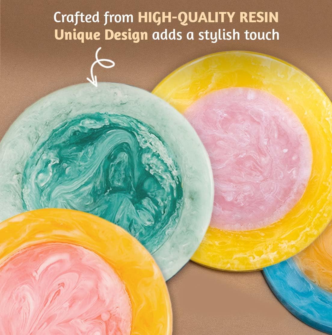 Folkulture Coasters Set of 4 | Resin Drink Coasters for Coffee Table | 4" Round Handmade Coaster for Drinks Non Slip for Bar, Party, Housewarming