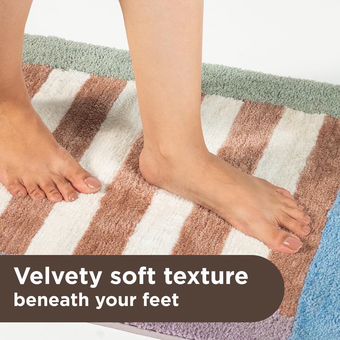 Folkulture Bathroom Rugs | (20 x 30) Stripe Bathmats for Bathroom or Microfiber Bath Rug | Quick Drying Washable Non Slip Bath Mat for Washroom