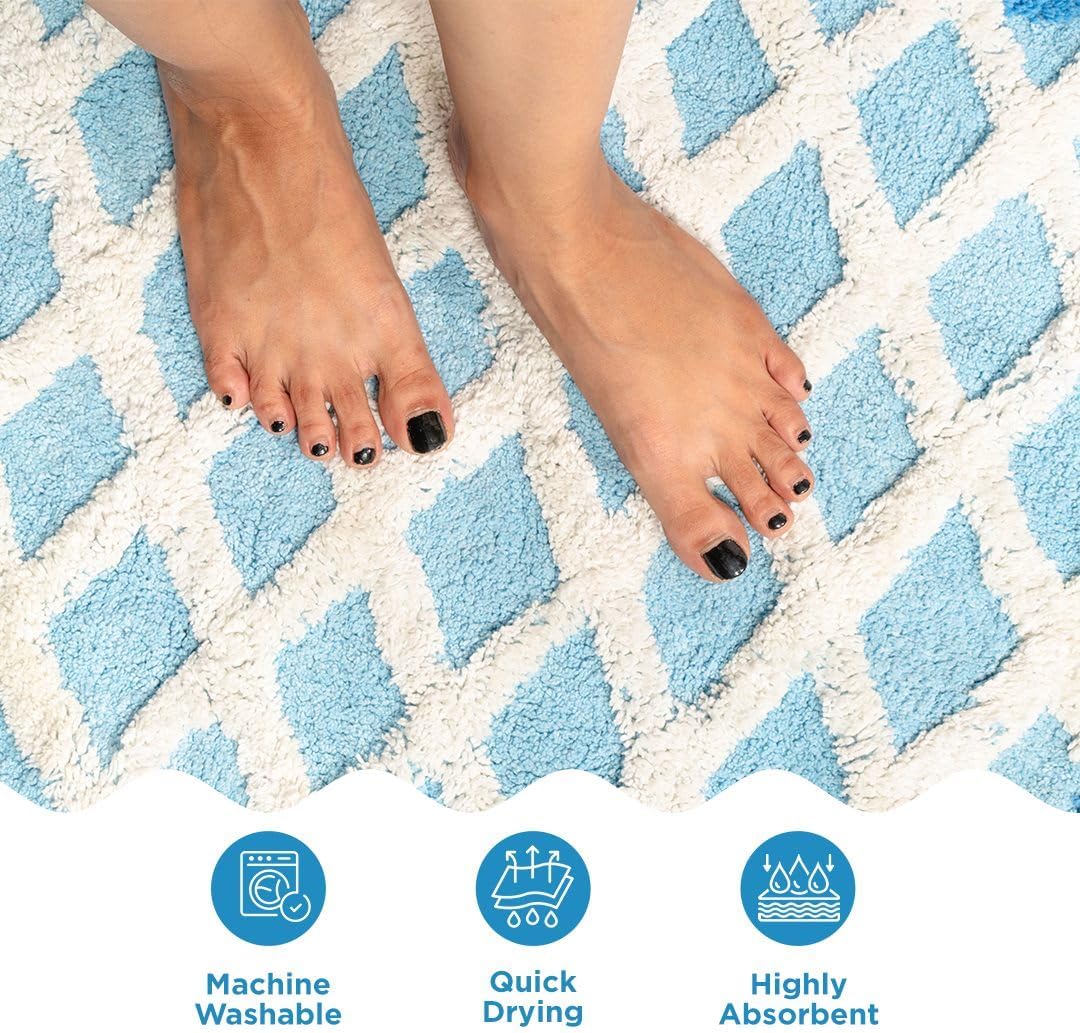 Folkulture Bathroom Rugs or Bath Mat | (20 x 30) Bathroom Rugs Non Slip Bath Mat for Home, Washable Blue Bathrooms Rug | Blue Bath Mats