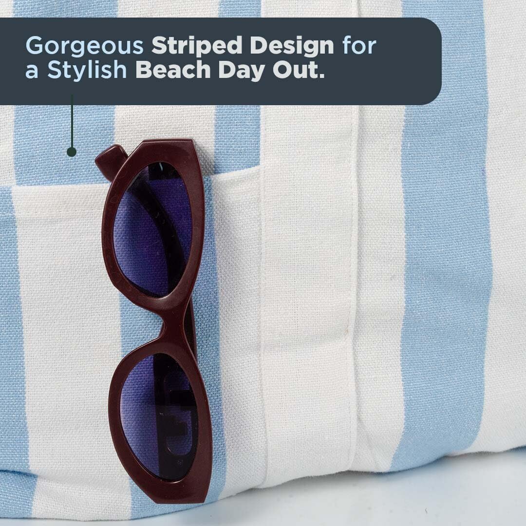 Folkulture Echo Stripes Tote 100% Recycled Cotton - Ice Blue 2.0