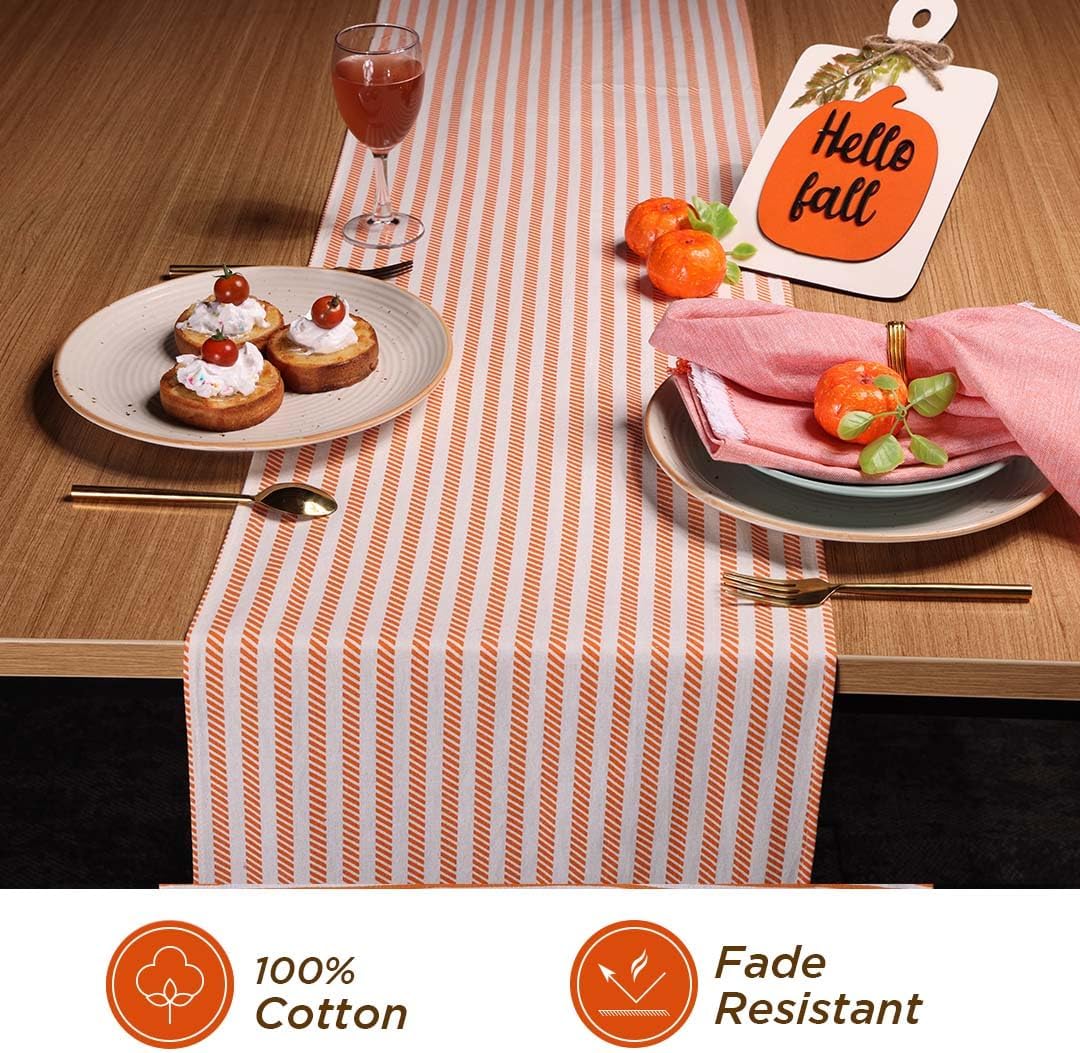 Folkulture Table Runner | Fall Table Runners for Kitchen | Boho Stripe Table Runner for Farmhouse Decor Russet Orange Table Runners for Dining Room