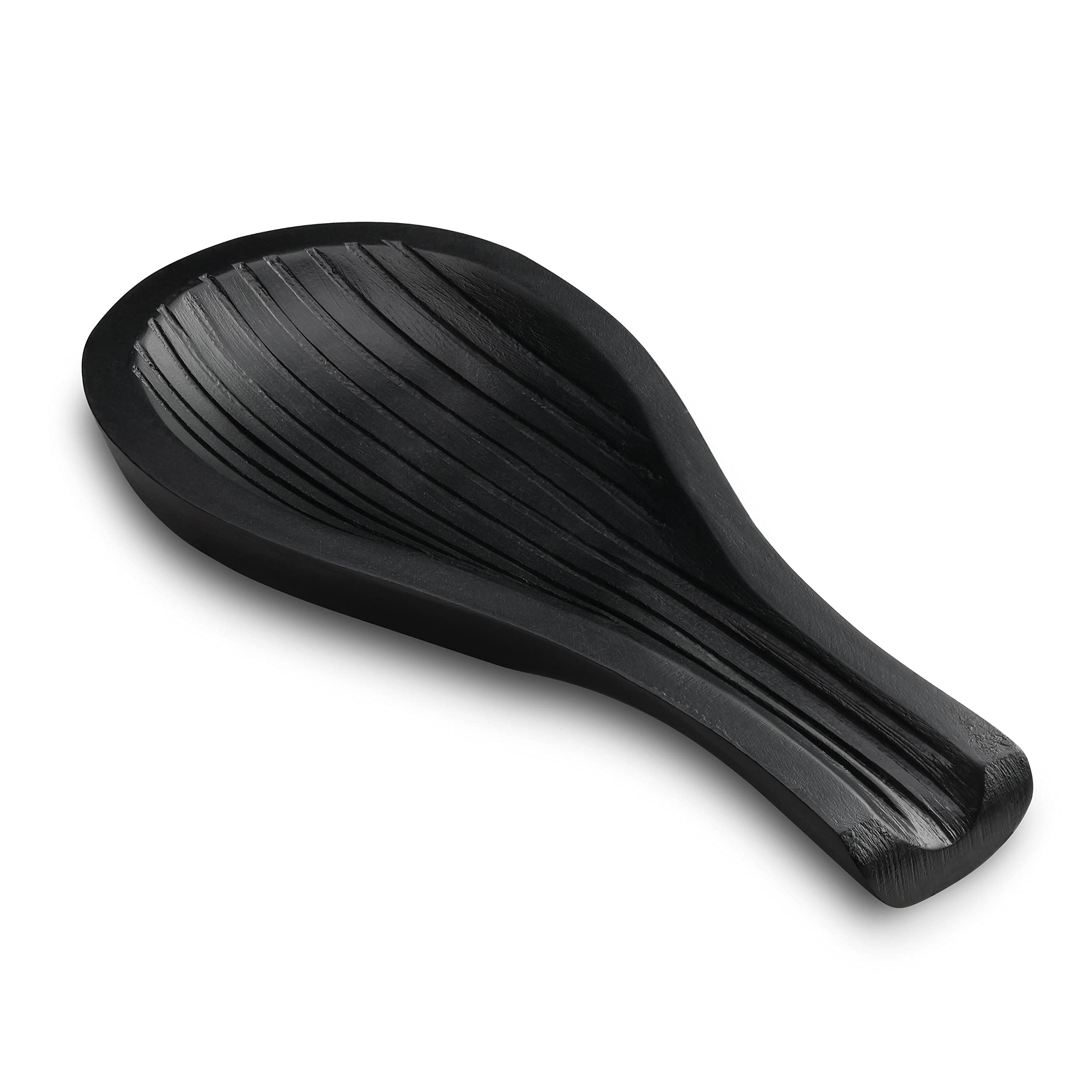 Acacia Wood Black Ribbed Spoon Rest