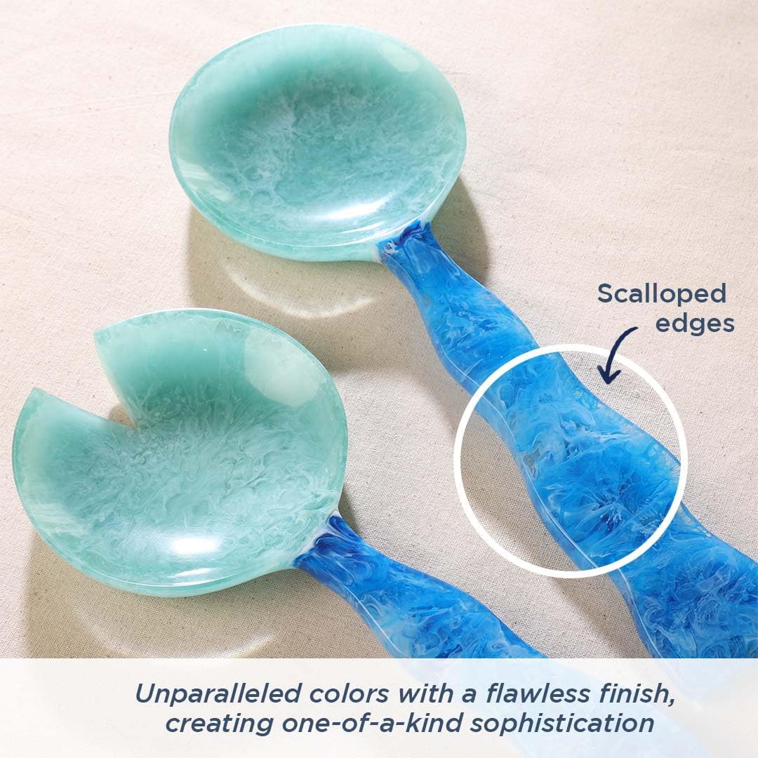Folkulture 12" X 4.5" Aqua Teal Resin Salad Server