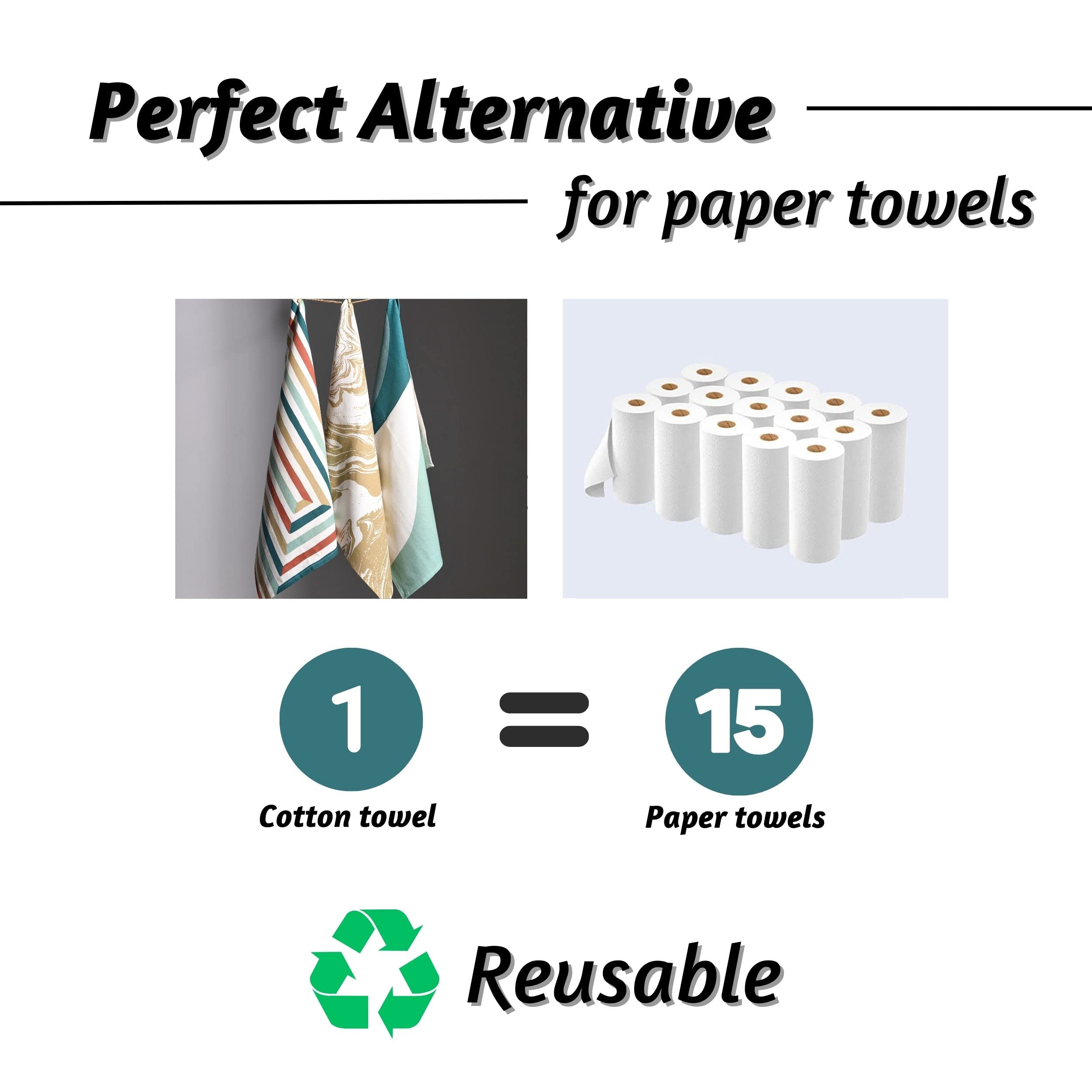 Folkulture 100% Cotton Dish Towels Set of 3 | 20" x 26” Boho Kitchen Tea Towels with Hanging Loop | Decorative & Absorbent Dishcloths Greece