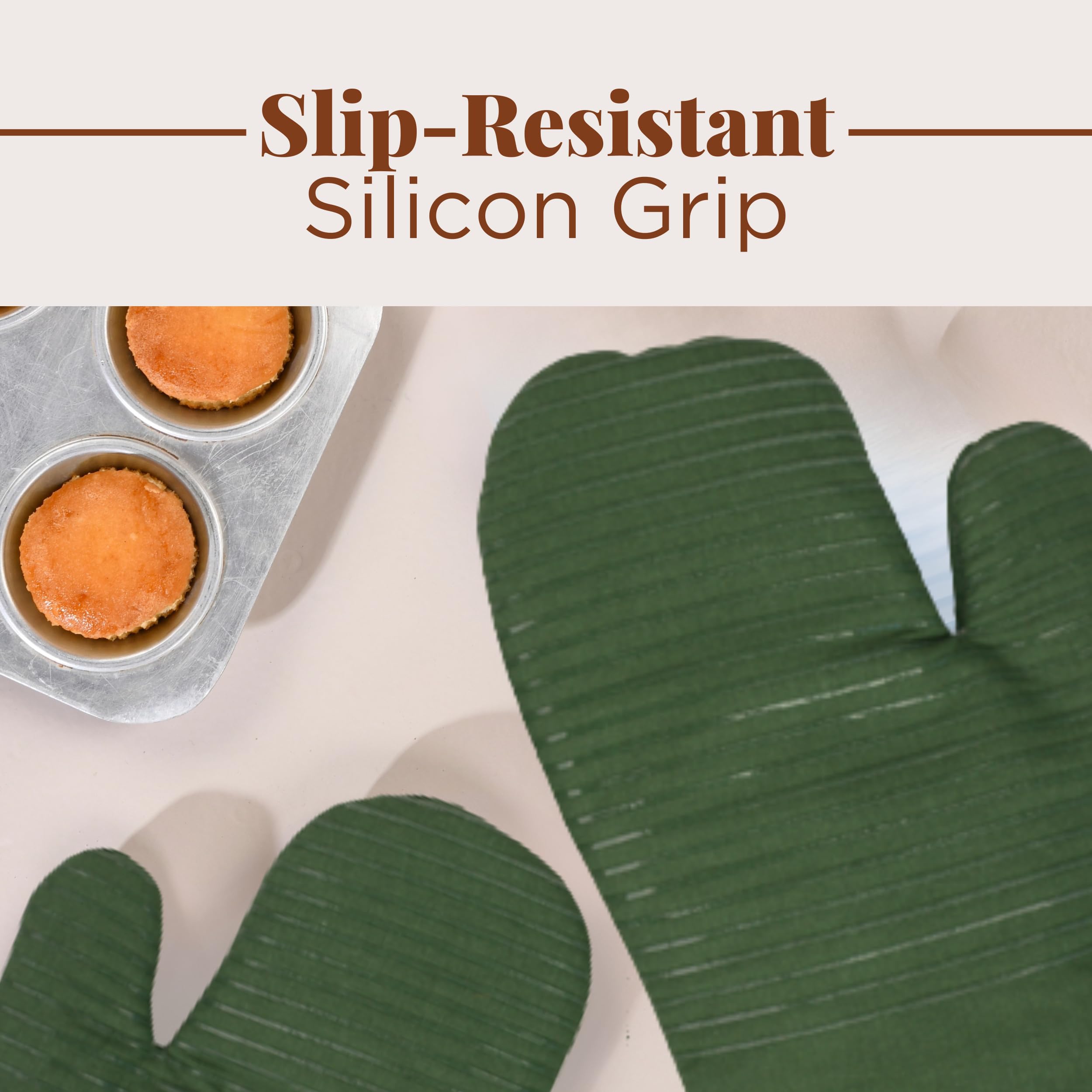 Folkulture Matcha Oven Glove | 100% Cotton with Non-Slip Silicone Grip | Heat Resistant Quilted Mitt for Cooking, Baking | Kitchen Essential - Matcha