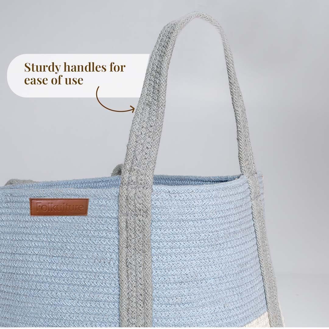 Folkulture 20" X 15" Cotton Rope Laundry Basket - Blue Gray