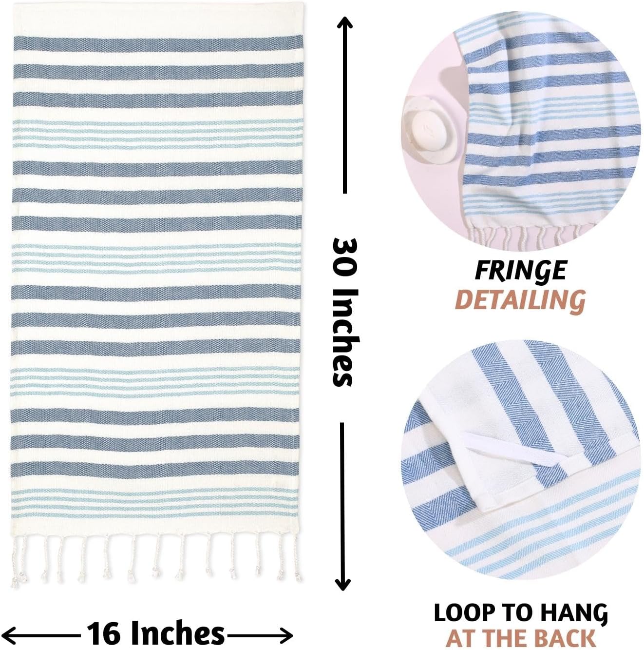 Folkulture 16" x 30" Set of 2 Hand Towel Fiji - Aqua