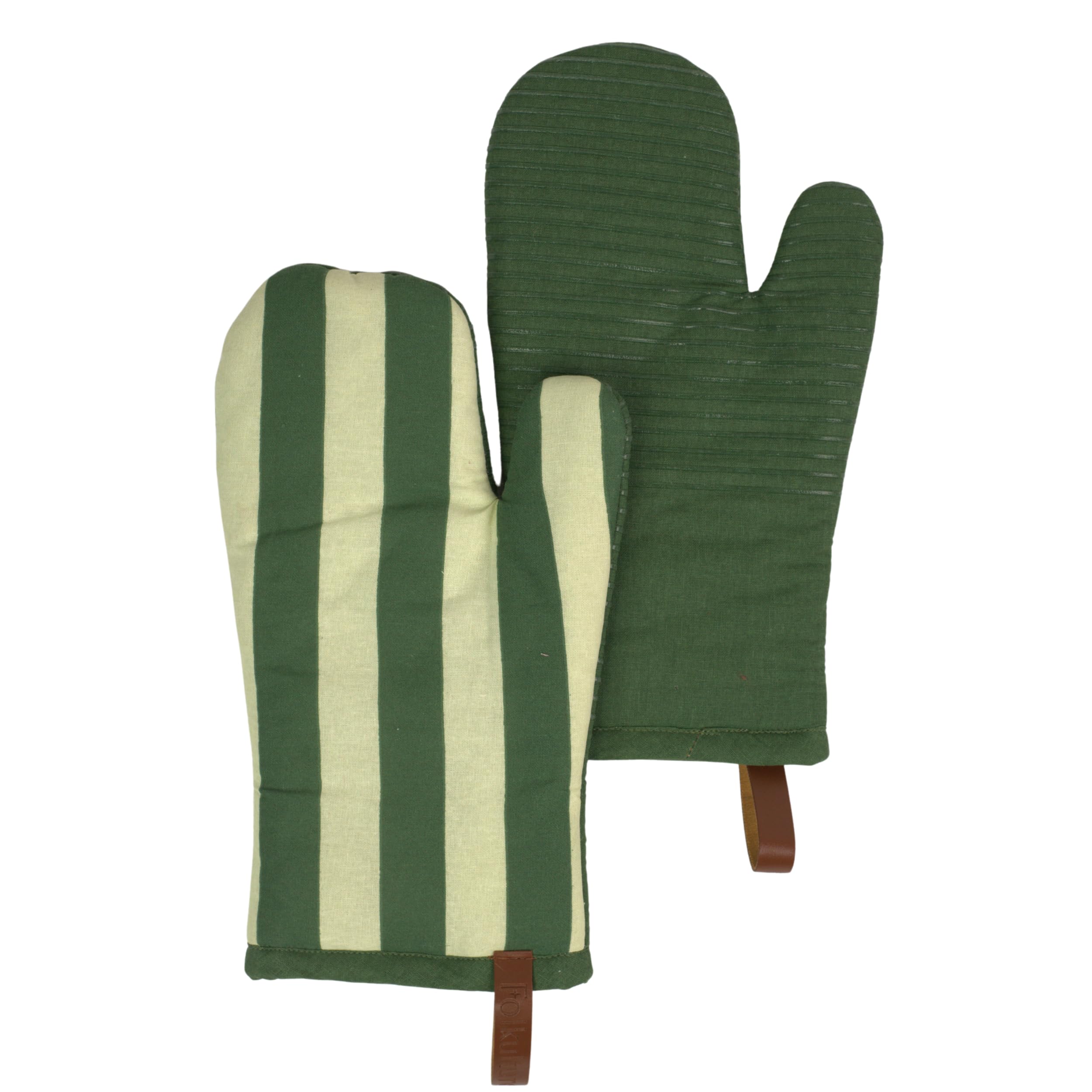 Folkulture Matcha Oven Glove | 100% Cotton with Non-Slip Silicone Grip | Heat Resistant Quilted Mitt for Cooking, Baking | Kitchen Essential - Matcha