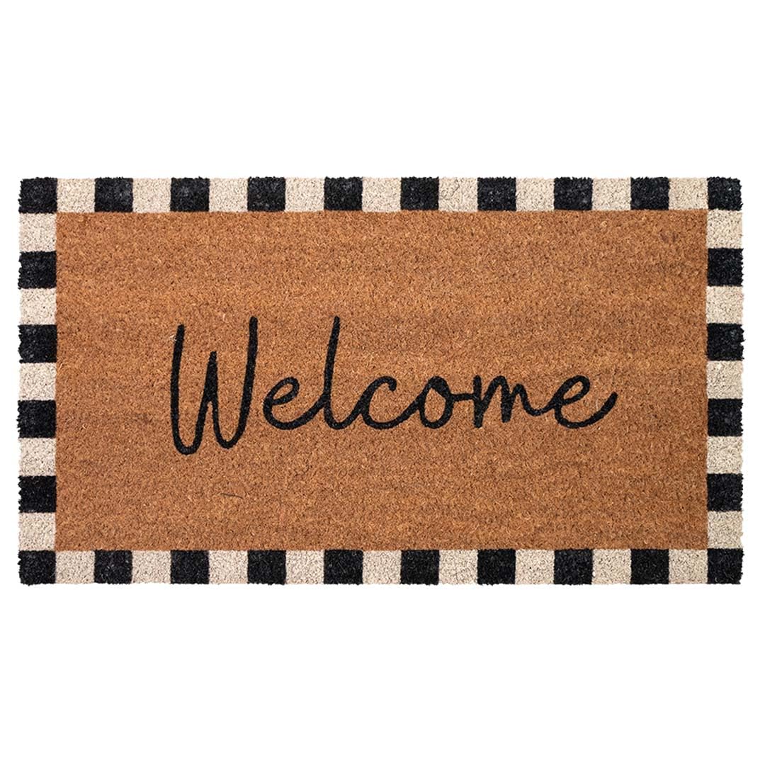 Folkulture Welcome Door Mat | (16 x 28) Welcome Matt or Checkered Doormat for Home Entrance | Durable & Anti Slip Coir Mats