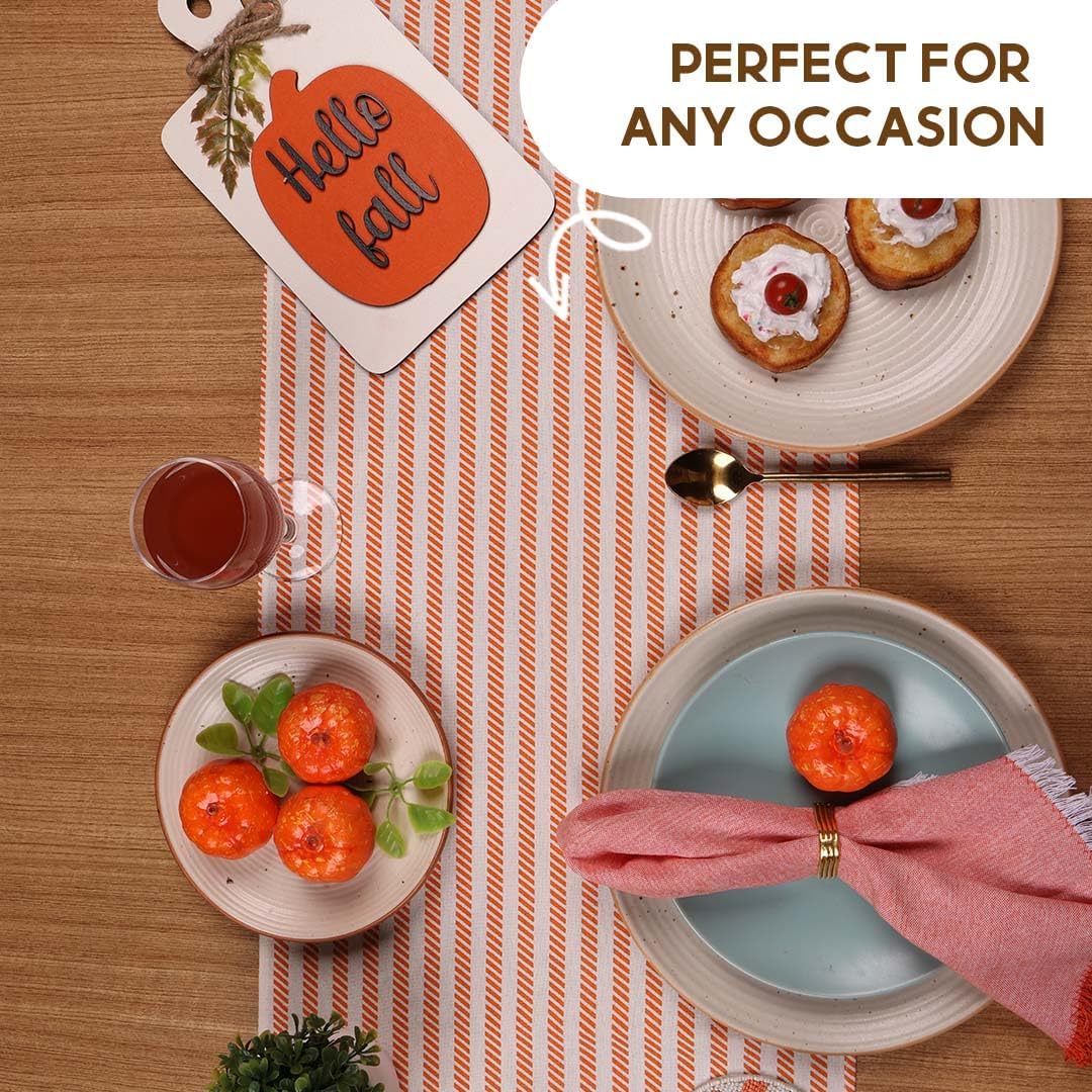 Folkulture Table Runner | Fall Table Runners for Kitchen | Boho Stripe Table Runner for Farmhouse Decor Russet Orange Table Runners for Dining Room