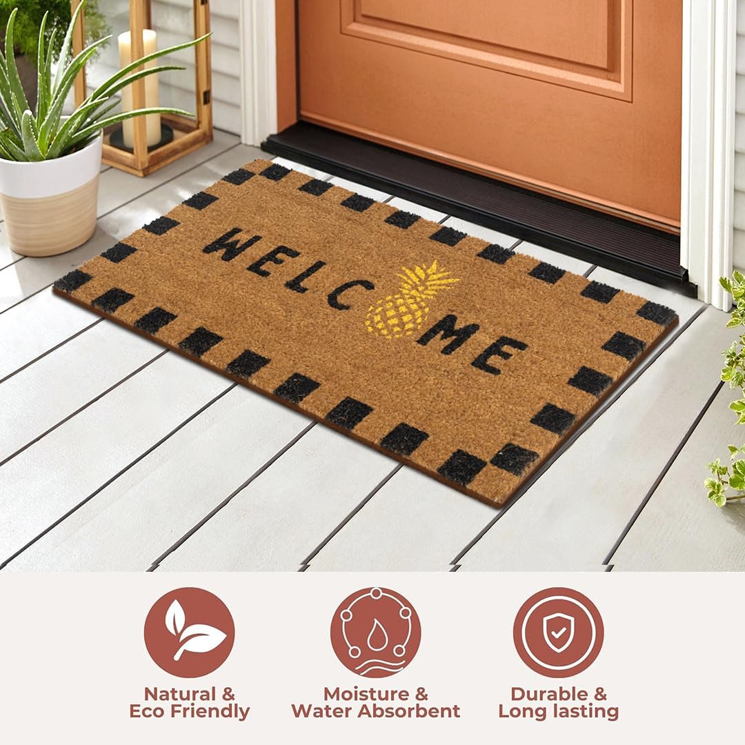 Folkulture Welcome Mats Outdoor | (16 X 28) Eco Friendly Doormats for Front Door Outdoor | Welcome Matt or Doormat for Home Entrance | Durable & Anti Slip Coir Door Mats or Rug | Summer Outdoor Decor