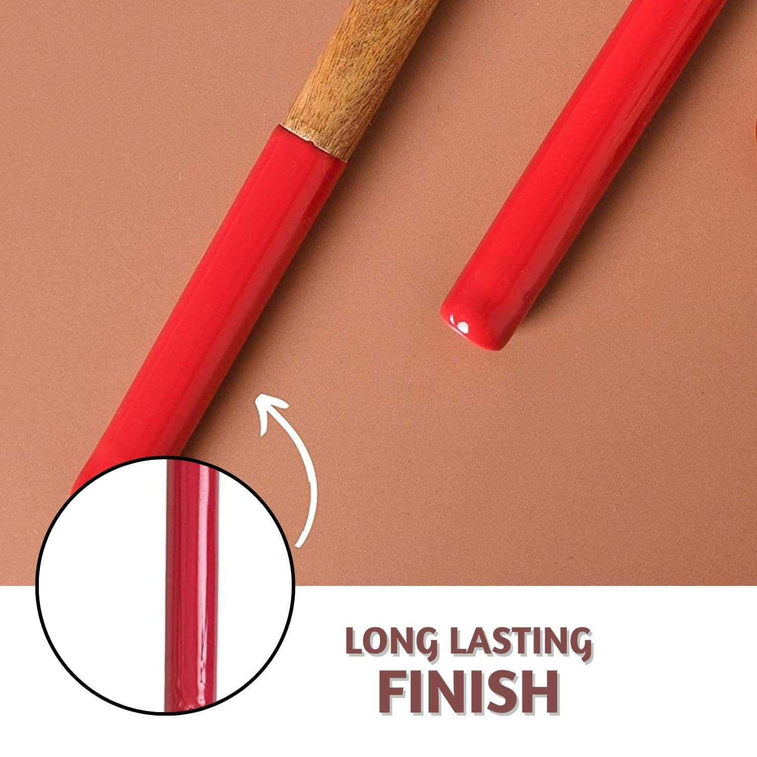 Folkulture Wooden Salad Tongs & Servers for Wooden Salad Bowl Set, Salad Hands for Kitchen Decor & Gifts, 12-Inch Spoon Fork Set, Red Enamel