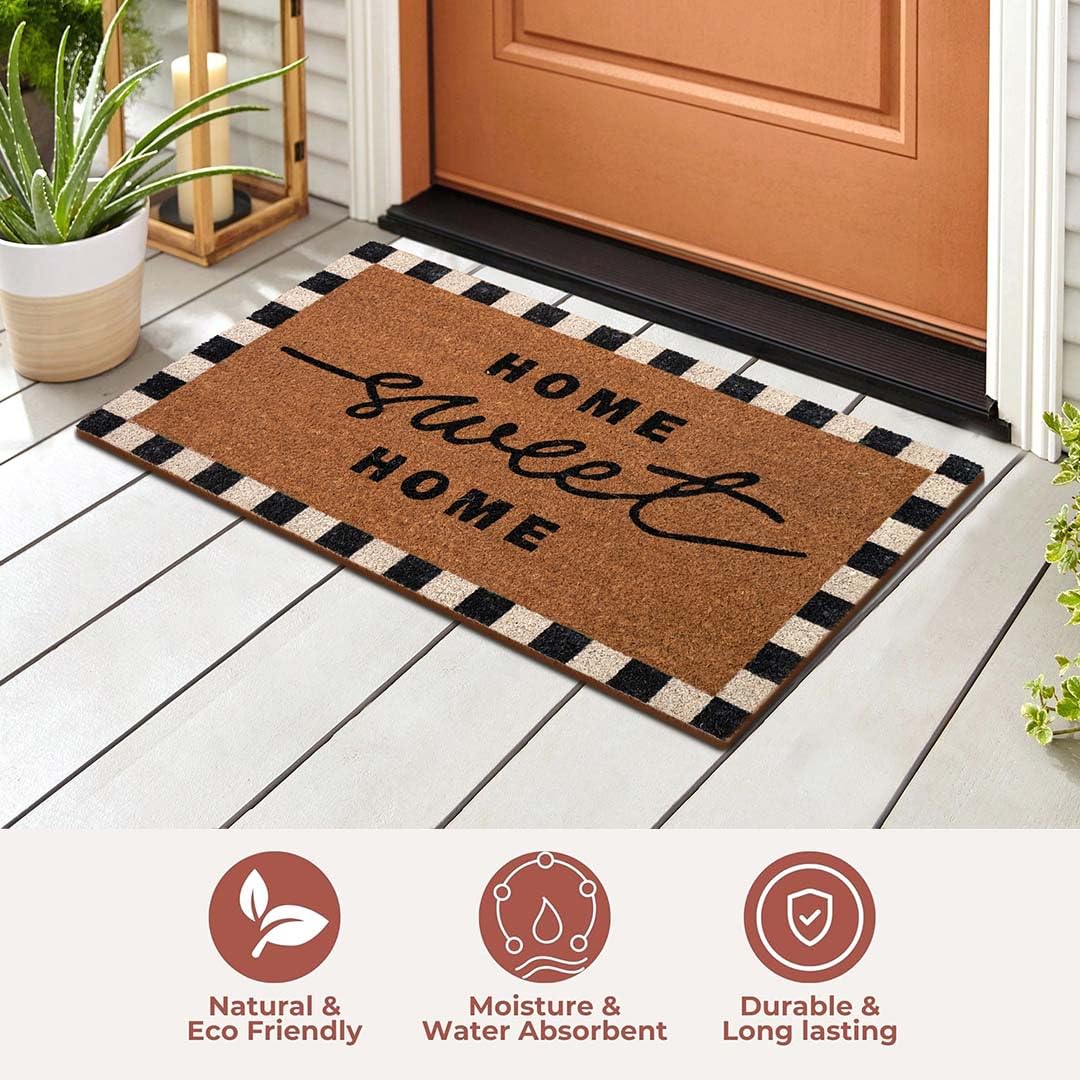 Folkulture Door Mat | (16 x 28) Welcome Matt or Checkered Doormat for Home Entrance | Durable & Anti Slip Coir Mats (Home-Sweet-Home)