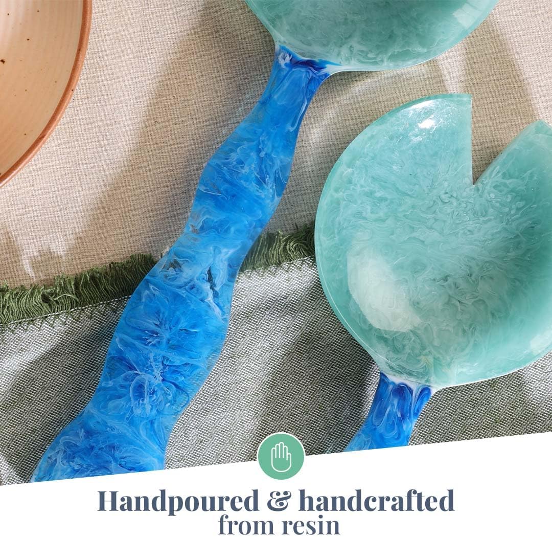 Folkulture 12" X 4.5" Aqua Teal Resin Salad Server