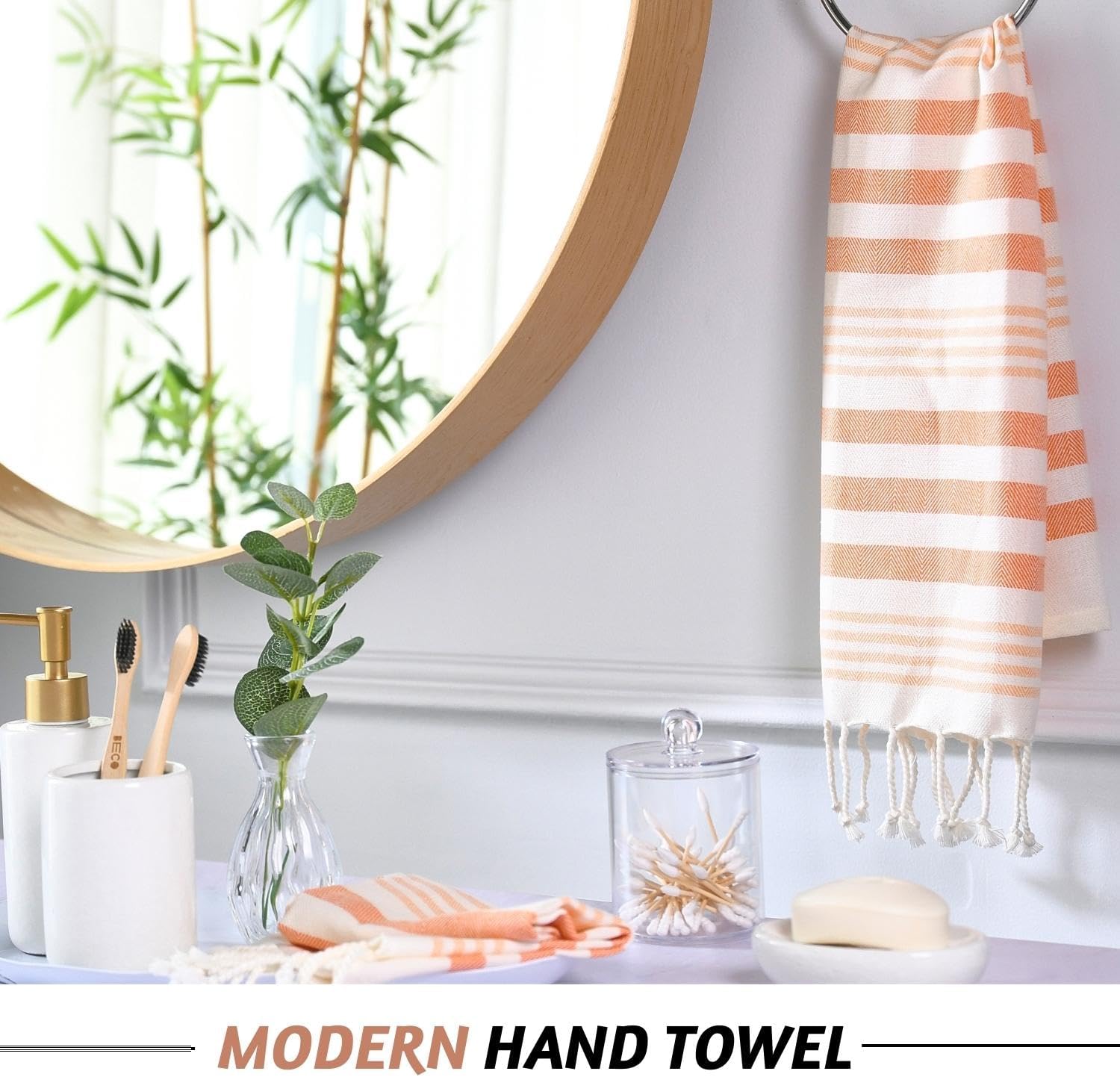 Folkulture Hand Towels Set of 2 (16 x 30) Orange Boho Decorative Hand Towel for Home Decor with Hanging Loop | 100% Cotton Turkish Hand Towels Set