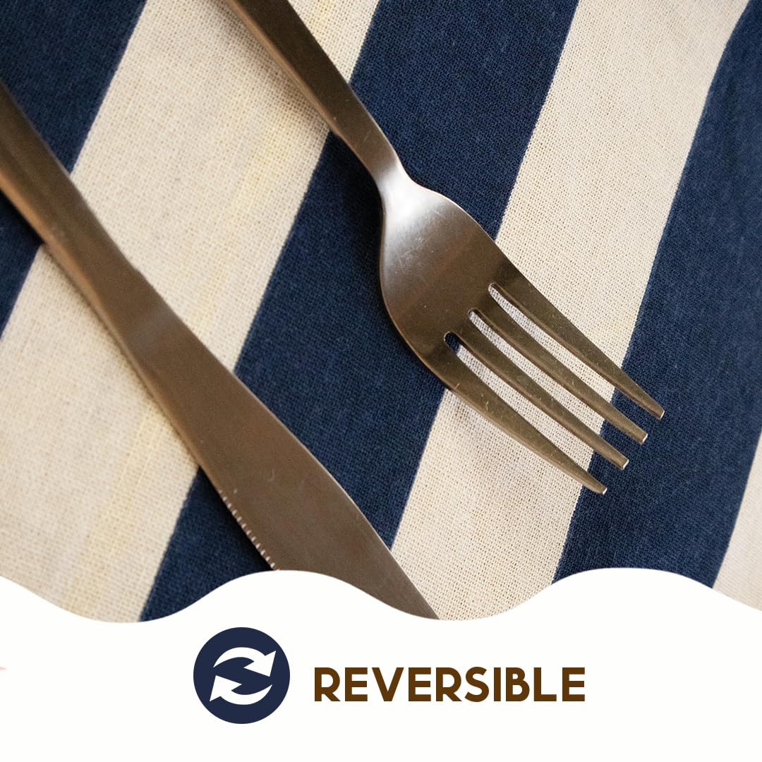 Folkulture Placemats Set of 4 (13x18)| 100% Cotton, Heat Resistant,Machine Washable| Blue & White Striped Dining Table Mats for Parties