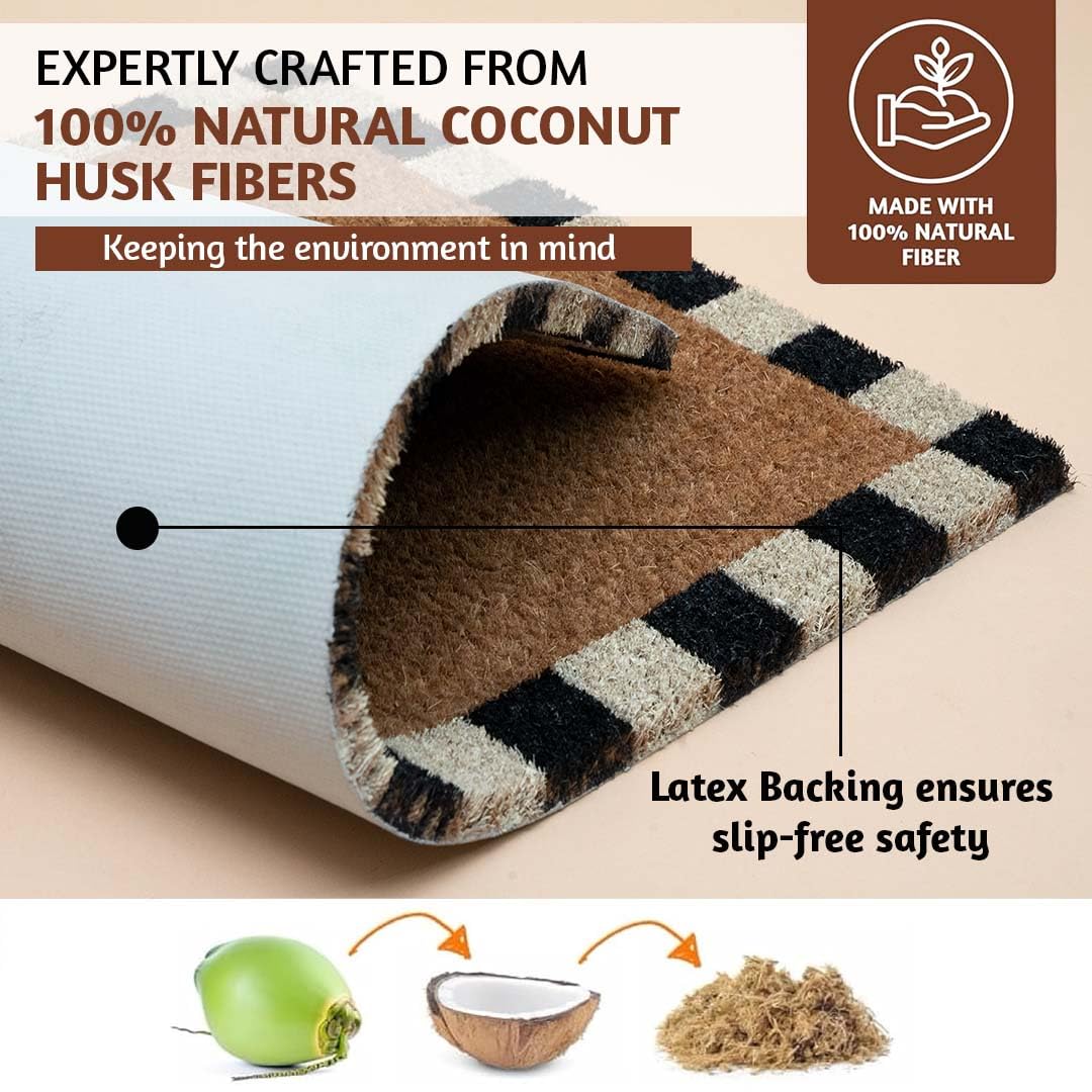Folkulture Welcome Door Mat | (16 x 28) Welcome Matt or Checkered Doormat for Home Entrance | Durable & Anti Slip Coir Mats