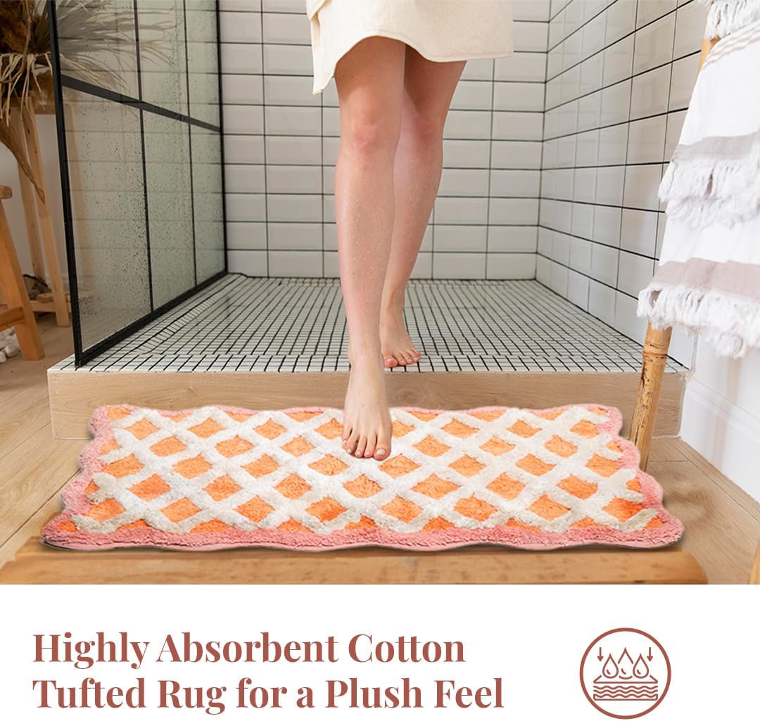 Folkulture Bathroom Rugs or Bath Mat | (20 x 30) Bathroom Rugs Non Slip Bath Mat for Home, Washable Orange Bathrooms Rug Pink Bath Mats