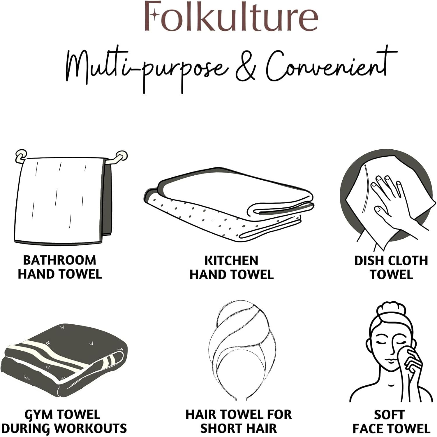Folkulture Hand Towels for Bathroom, Set of 2 (16" x 30"), 100% Cotton Hanging Towels for Bathroom with Tassels (Hamilton Black & White)
