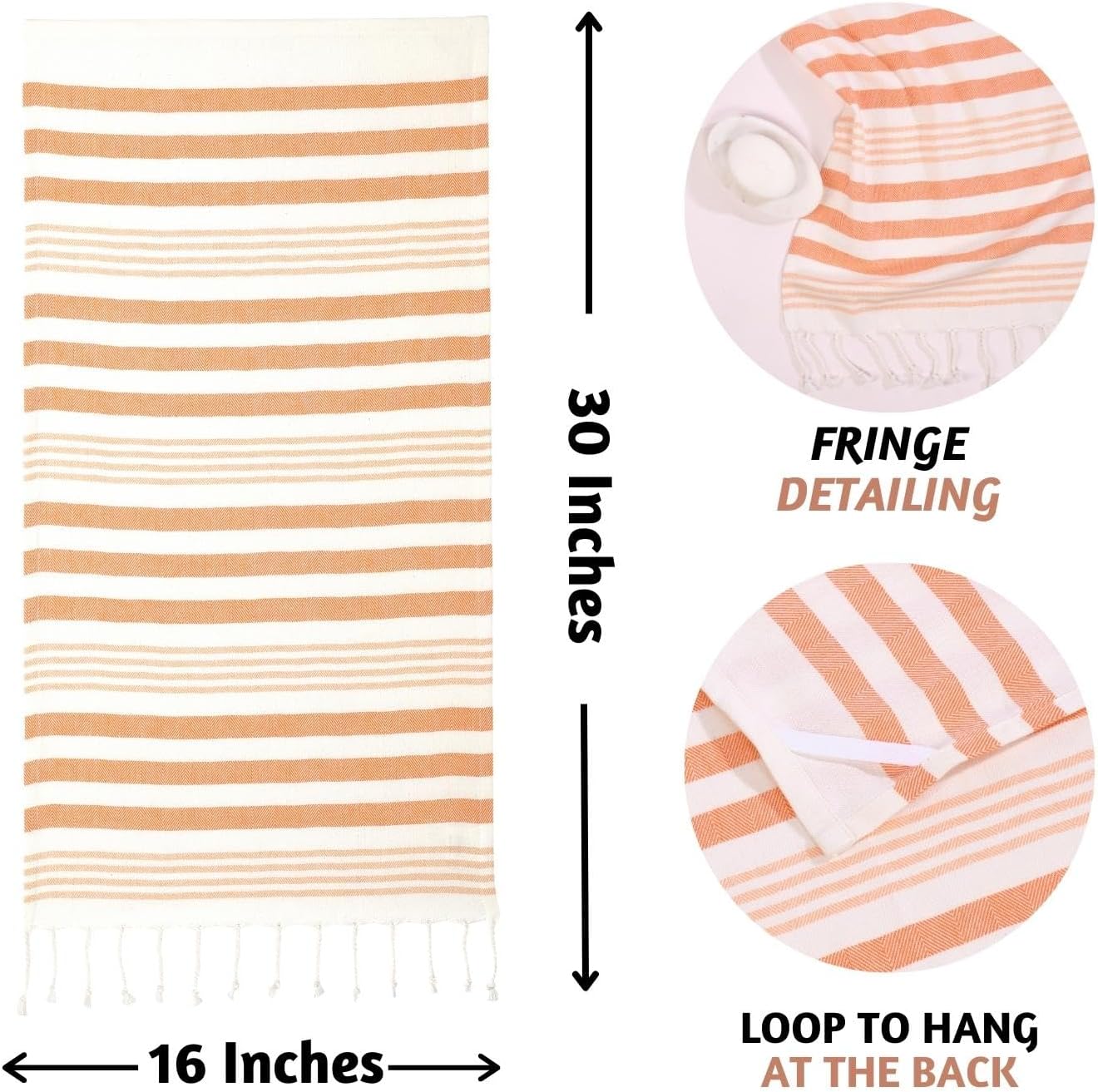Folkulture Hand Towels Set of 2 (16 x 30) Orange Boho Decorative Hand Towel for Home Decor with Hanging Loop | 100% Cotton Turkish Hand Towels Set