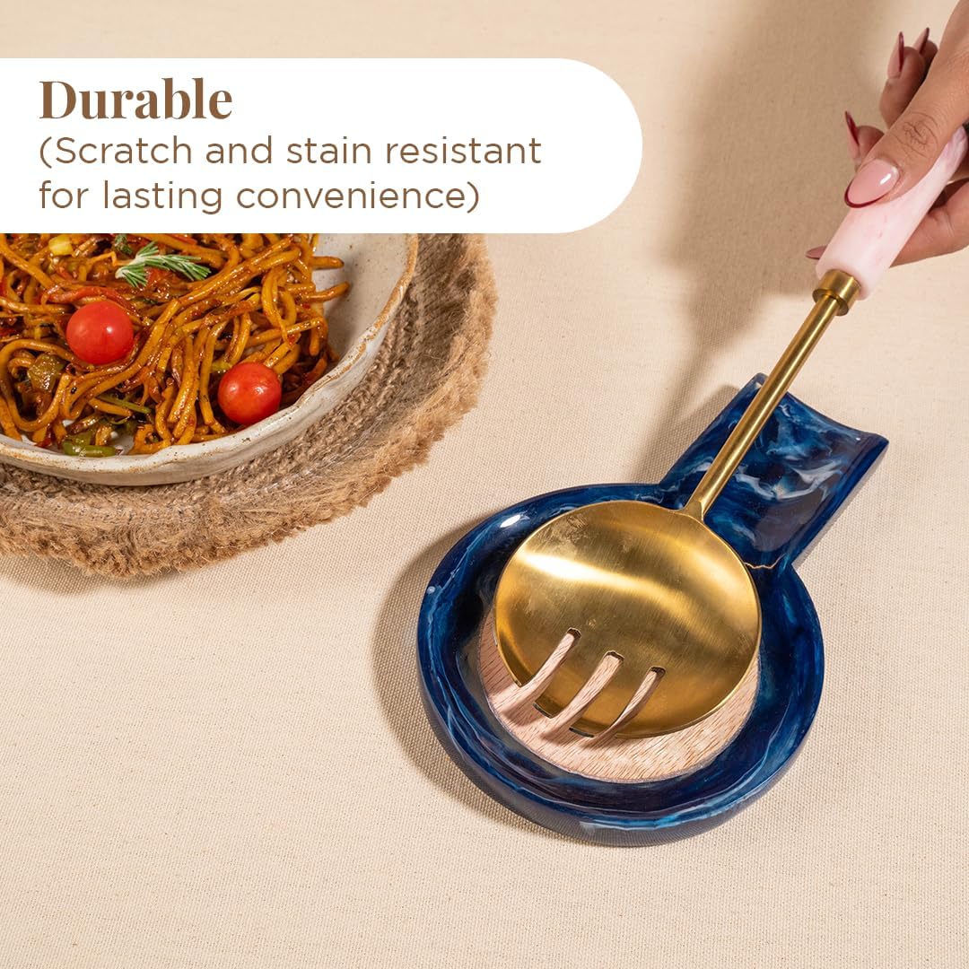 Folkulture Spoon Rest or Spoon Holder | (7 x 5") Resin Spoon Rest for Stove Top or Kitchen Utensils Holder | Spatula Holders for Rustic Kitchen Decor | Spoon Holders for Home (Blue)