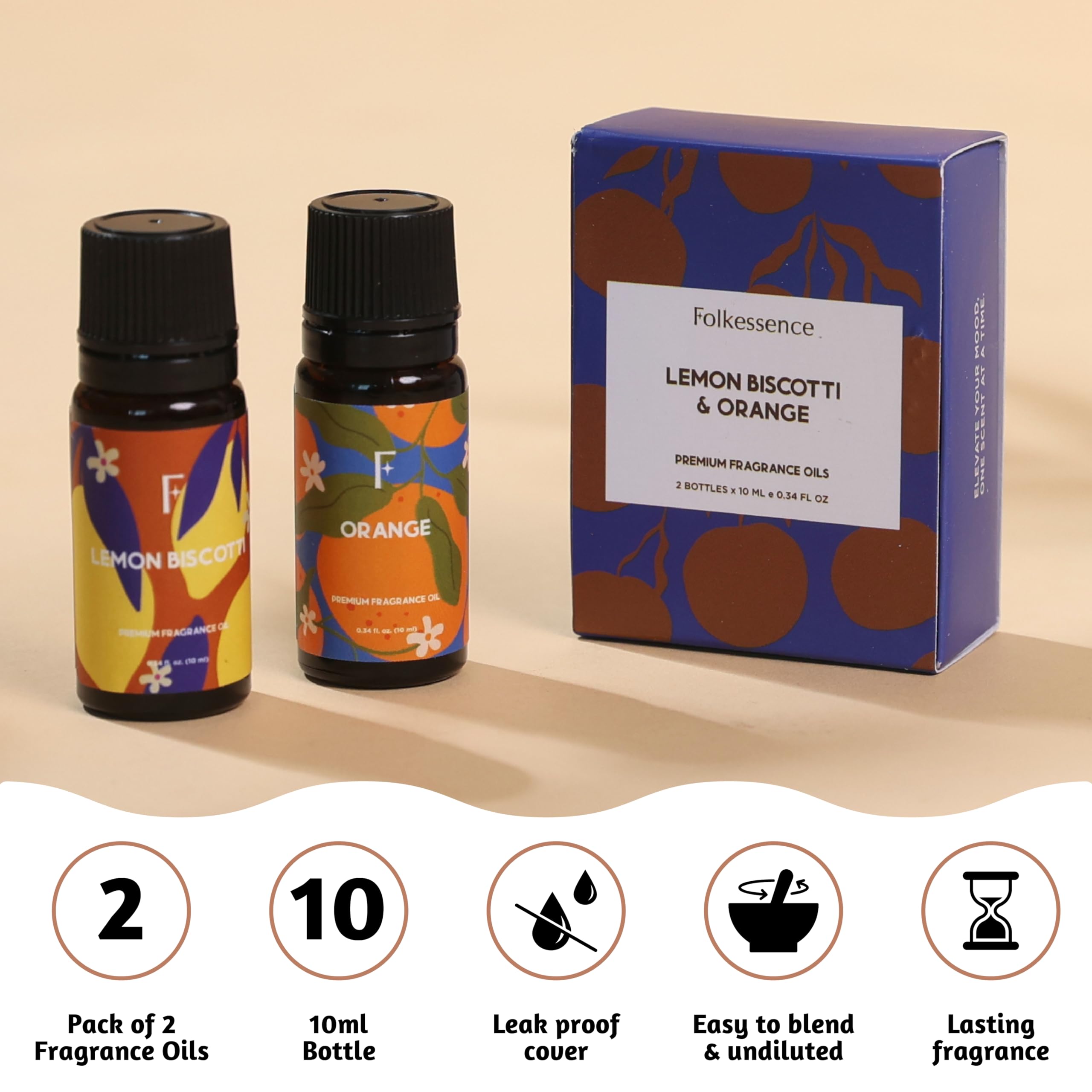 Pack of 2,10ml Essential Oil - Lemon Biscotti and Orange