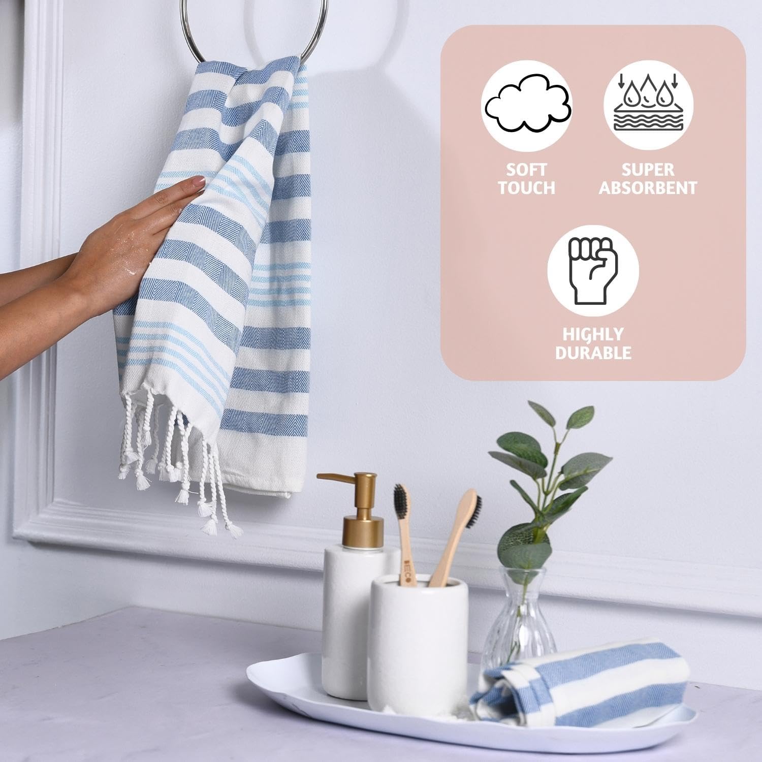 Folkulture 16" x 30" Set of 2 Hand Towel Fiji - Aqua