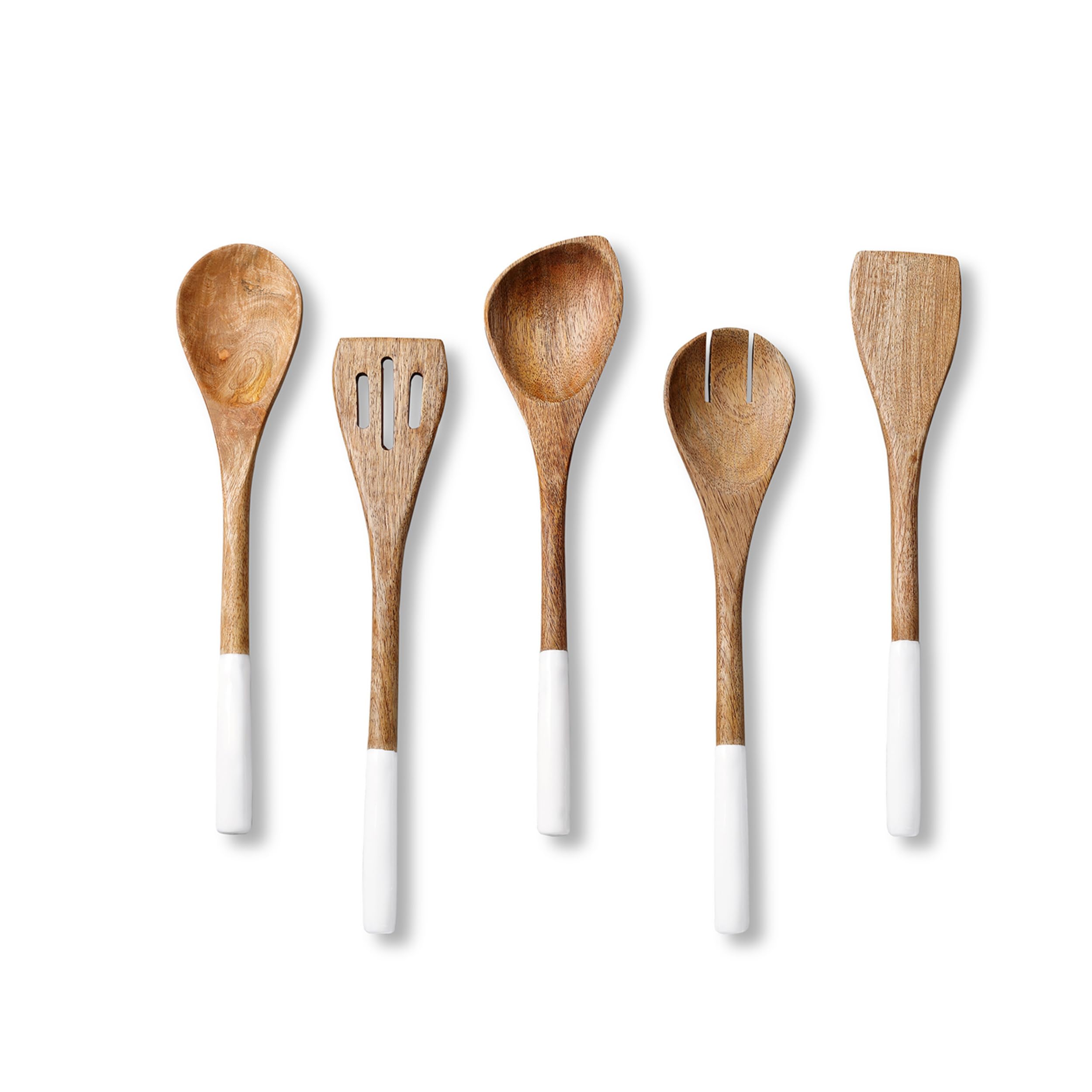 Folkulture Set of 5 Wooden Cooking Utensils - White