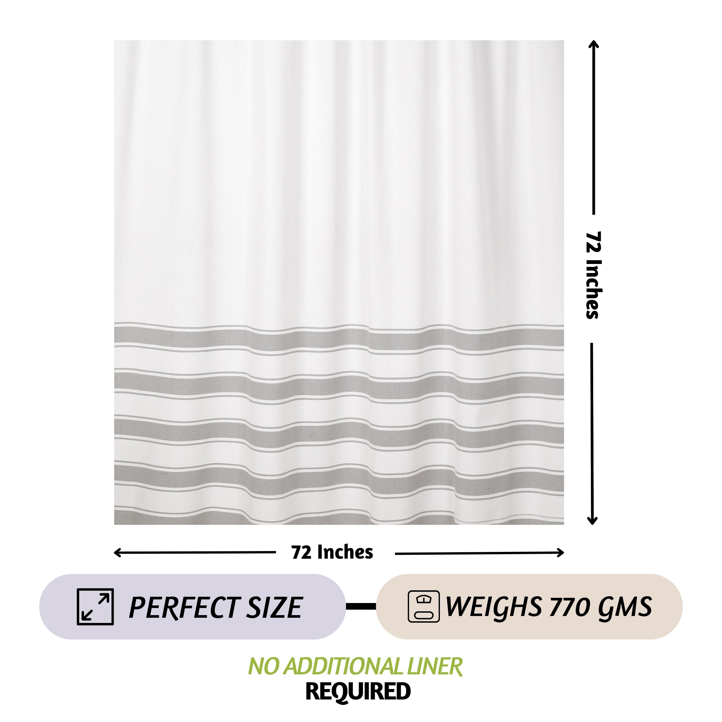 Folkulture Boho Shower Curtain 72" X 72" Water Repellent White Shower Curtain with Tassels, Grey Shower Curtains Recycled Cotton (Ash Gray)