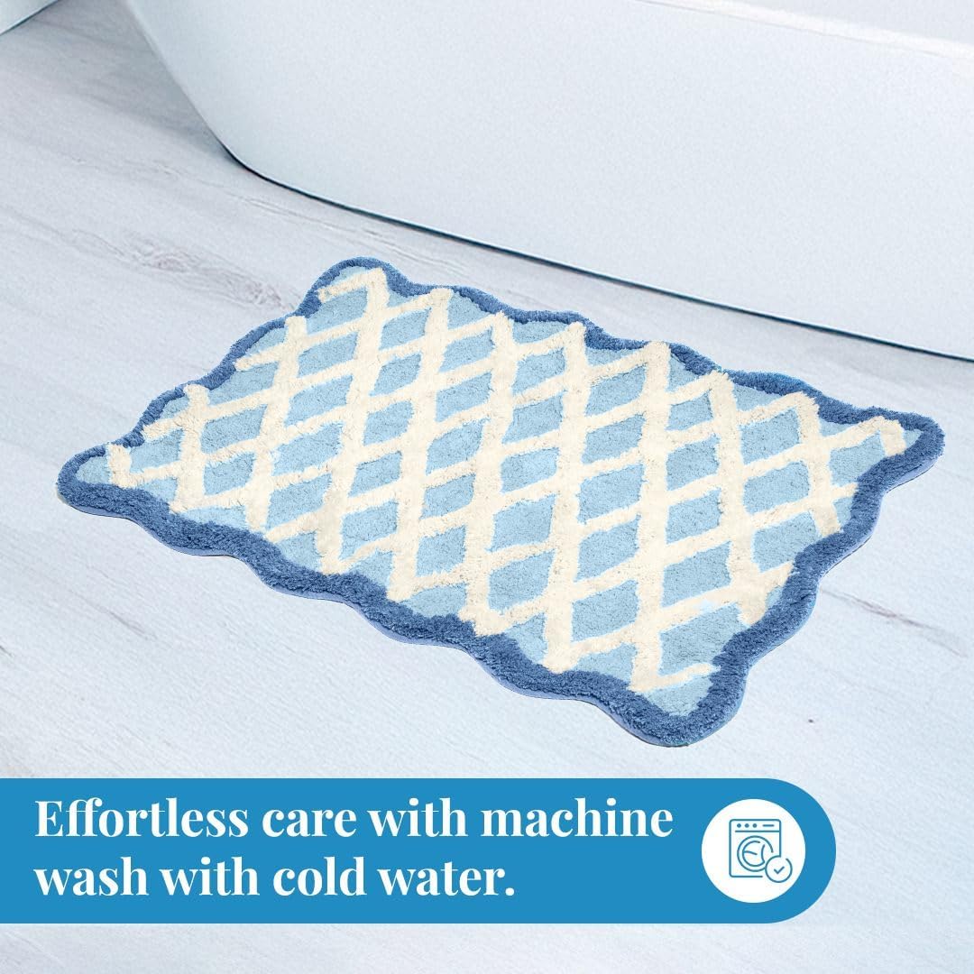 Folkulture Bathroom Rugs or Bath Mat | (20 x 30) Bathroom Rugs Non Slip Bath Mat for Home, Washable Blue Bathrooms Rug | Blue Bath Mats