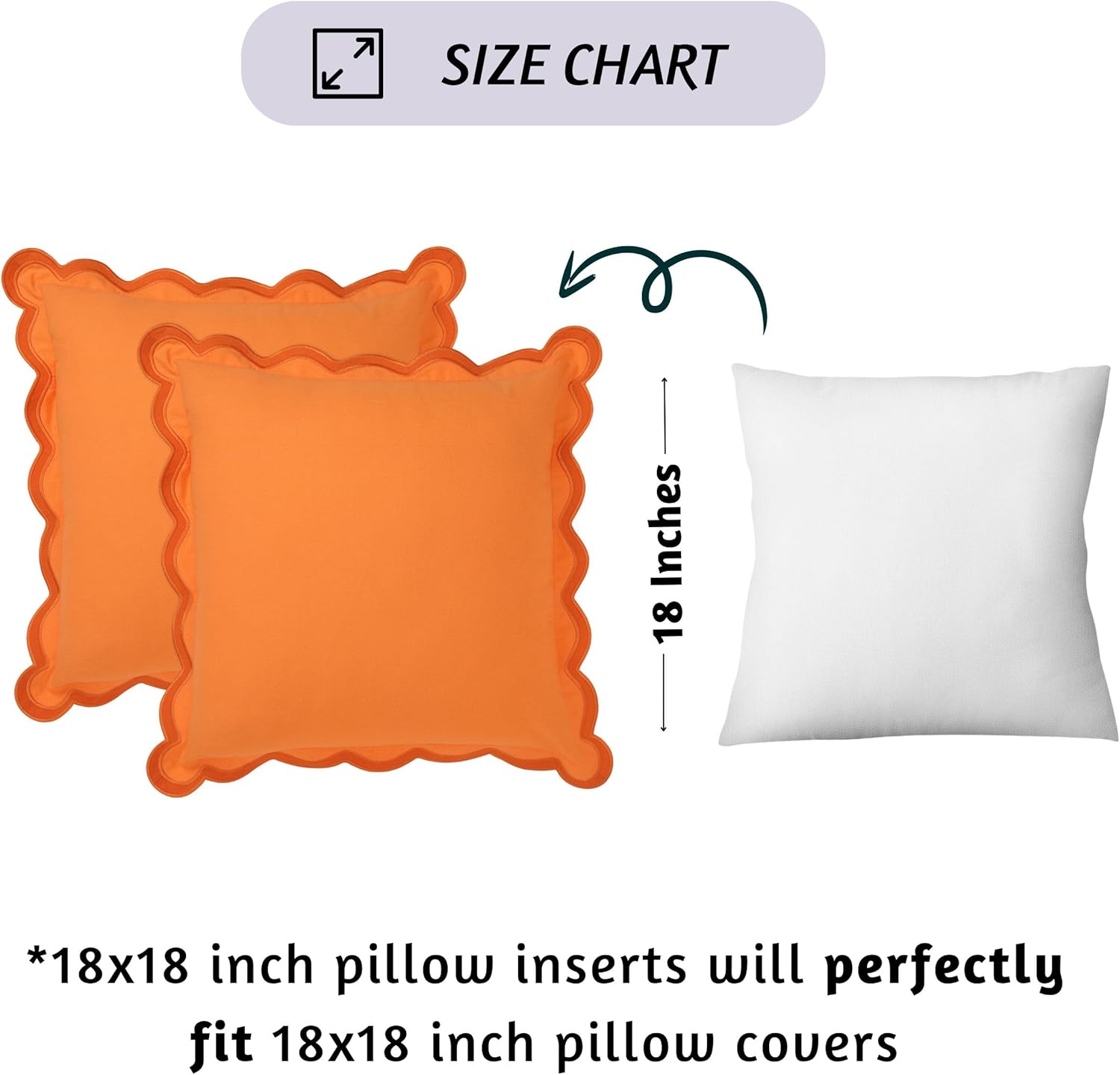 Folkulture Throw Pillow Covers | Set of 2 (18 x 18) Scalloped Pillow Cover | Orange Fall Decorative Pillows Boho Throw Pillows for Couch & Living Room