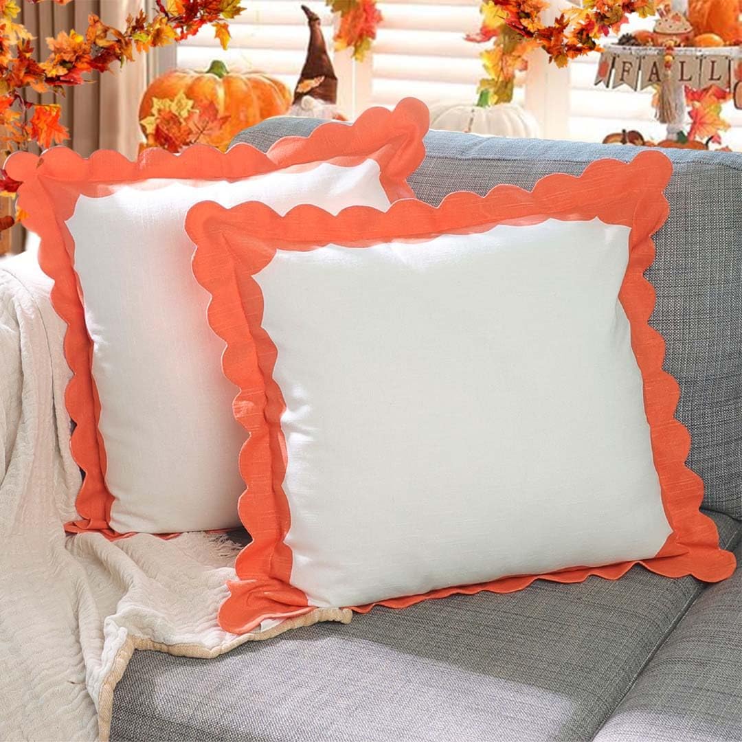 Folkulture Throw Pillow Covers, Set of 2 - 18x18, Orange Throw Pillows for Couch Pillows for Living Room, Fall Pillow Covers