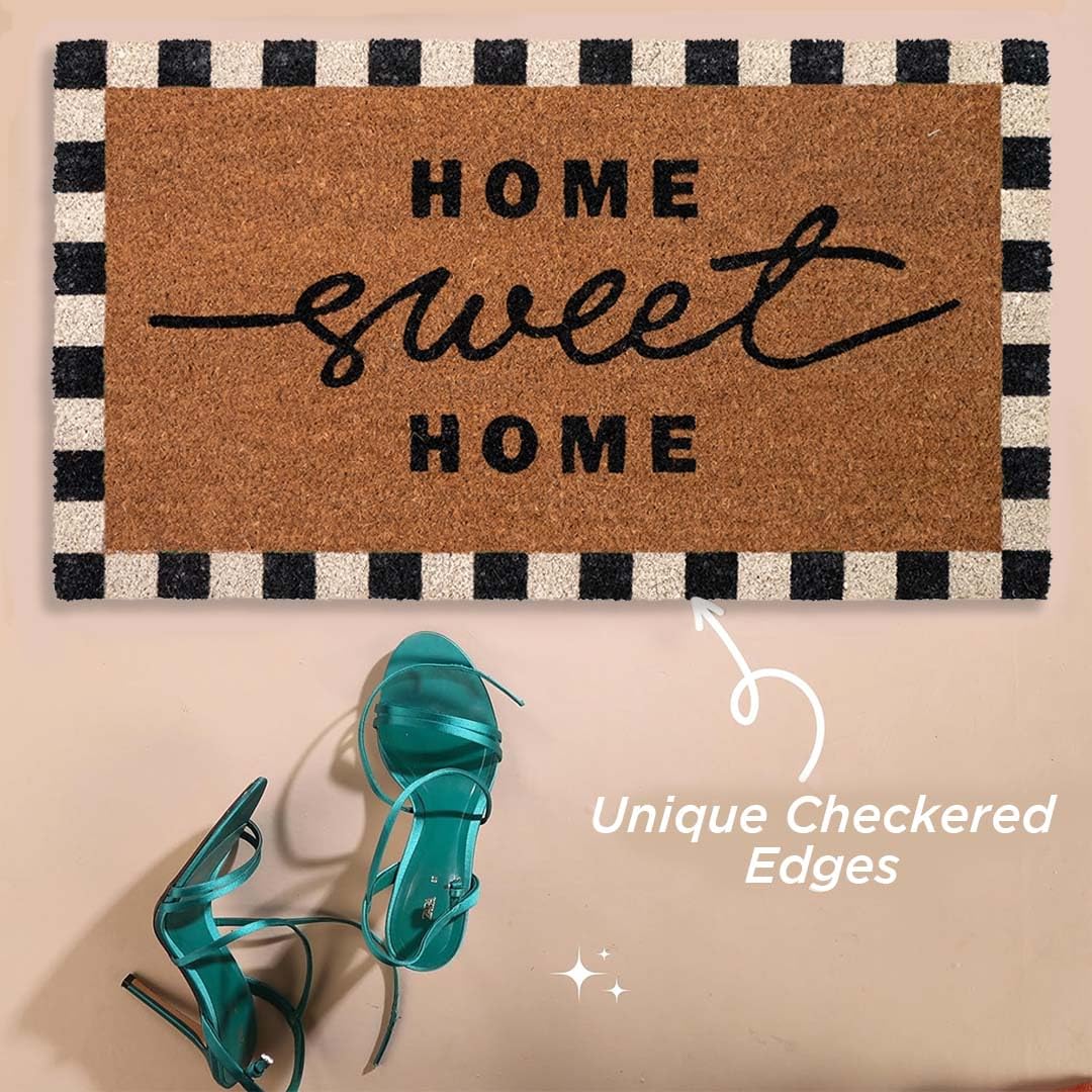 Folkulture Door Mat | (16 x 28) Welcome Matt or Checkered Doormat for Home Entrance | Durable & Anti Slip Coir Mats (Home-Sweet-Home)