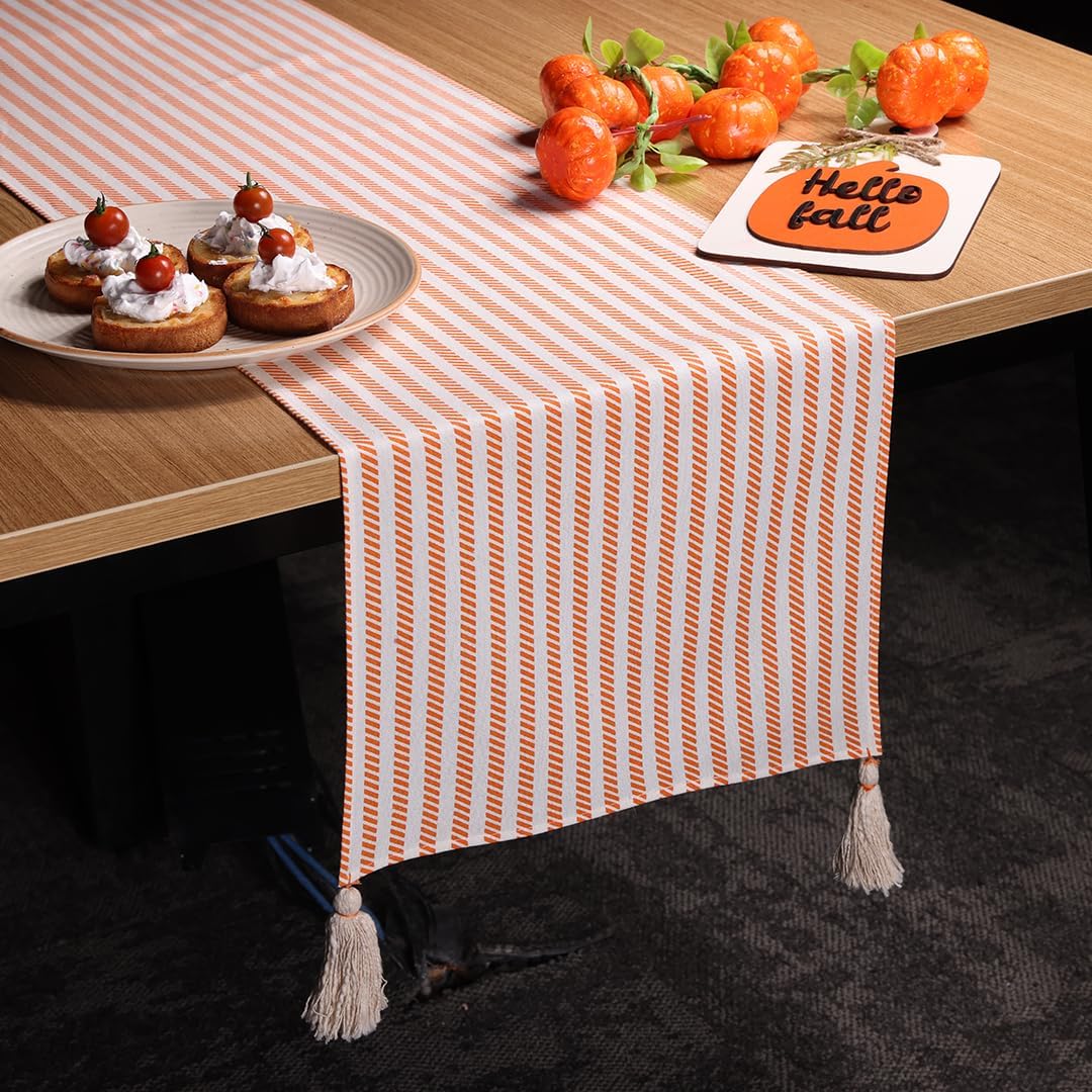 Folkulture Table Runner | Fall Table Runners for Kitchen | Boho Stripe Table Runner for Farmhouse Decor Russet Orange Table Runners for Dining Room