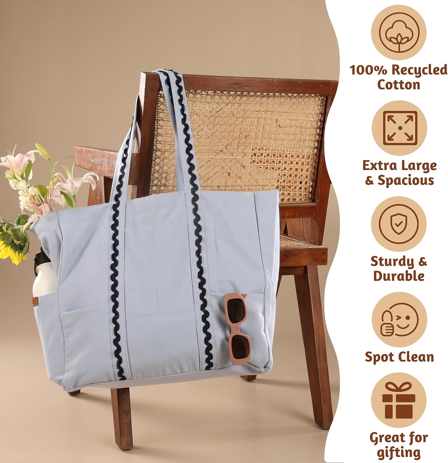 Folkulture The Carry-All Tote 100% Recycled Cotton - Ice Blue