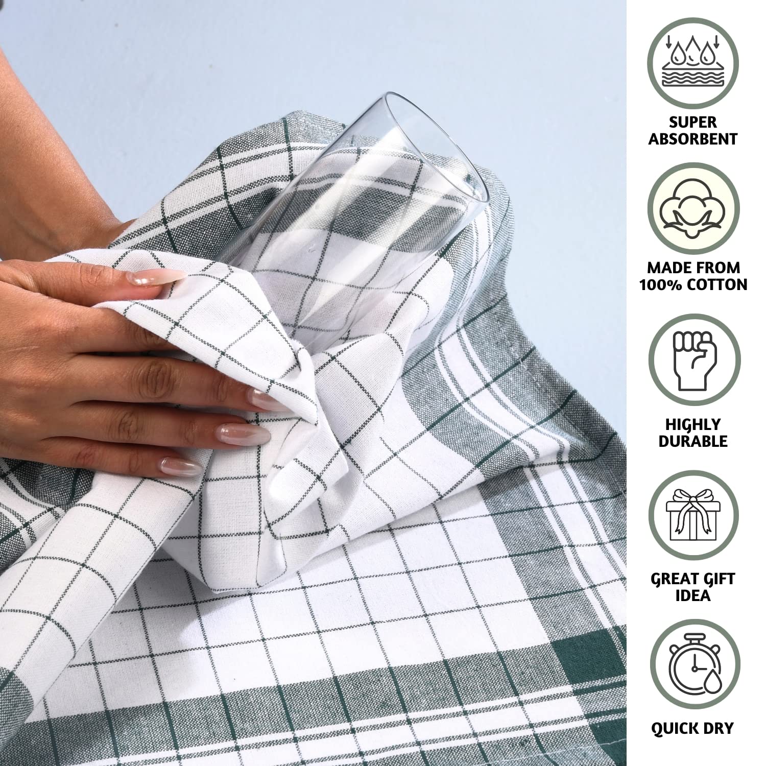 Folkulture 20 X 28" Pack of 8 Kitchen towels 100% Cotton Heritage - Green