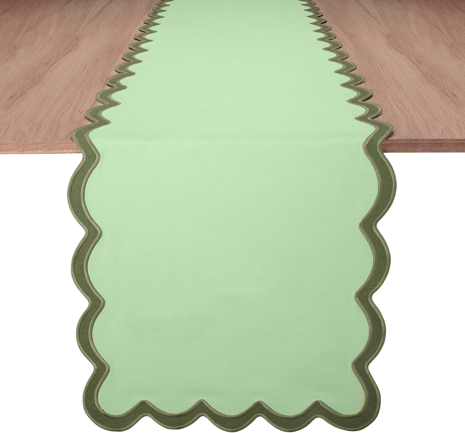 Folkulture 14" X 72" Table Runner Scallop Cotton - Forest Sage