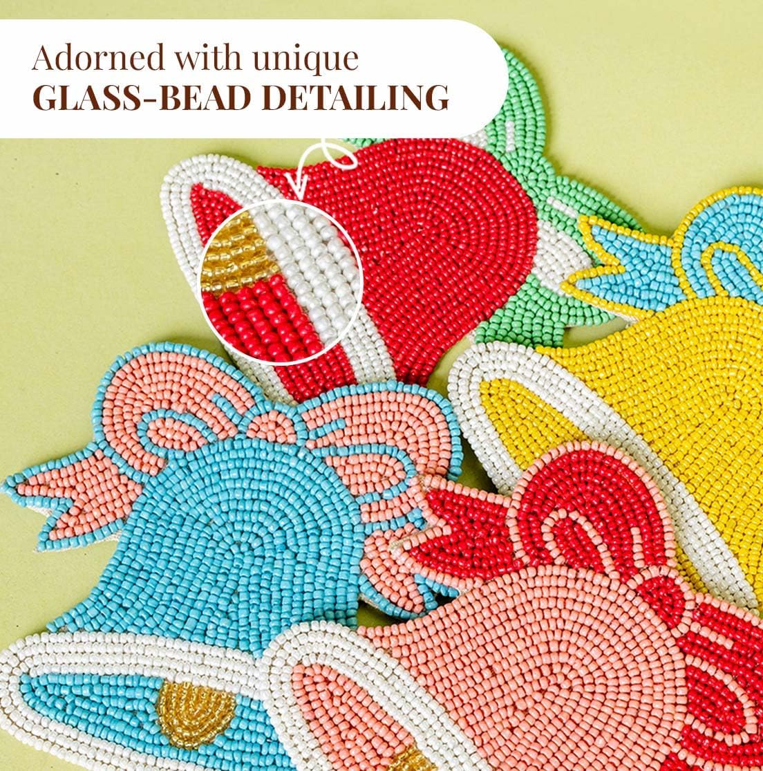 Folkulture Christmas Coasters Set of 4 (4") Merry Bell Coaster for Christmas Table | Cute Holiday Coasters for Christmas Décor Gifts for Women