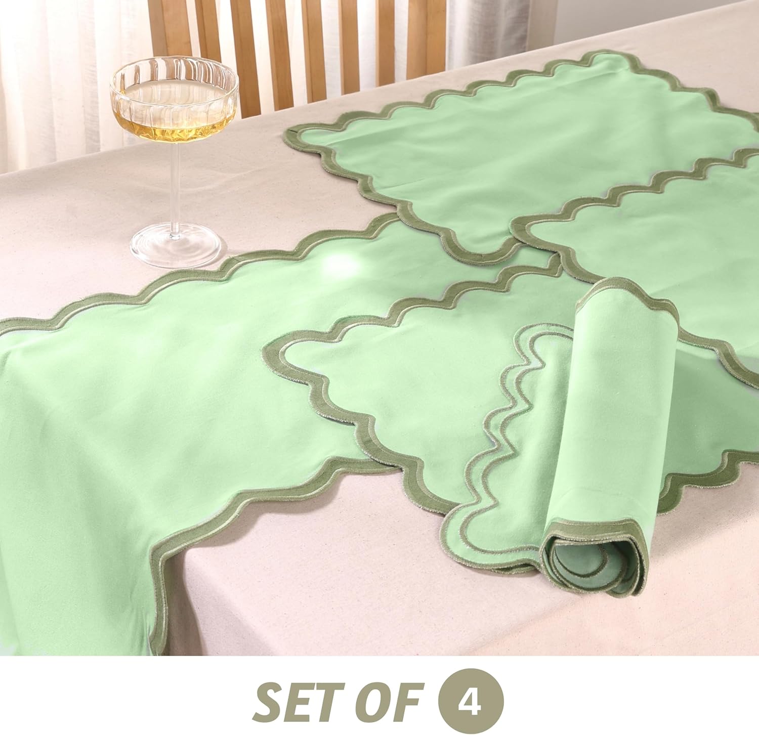 Folkulture 13" X 19" Set of 4 Placemat Scallop Cotton - Forest Sage