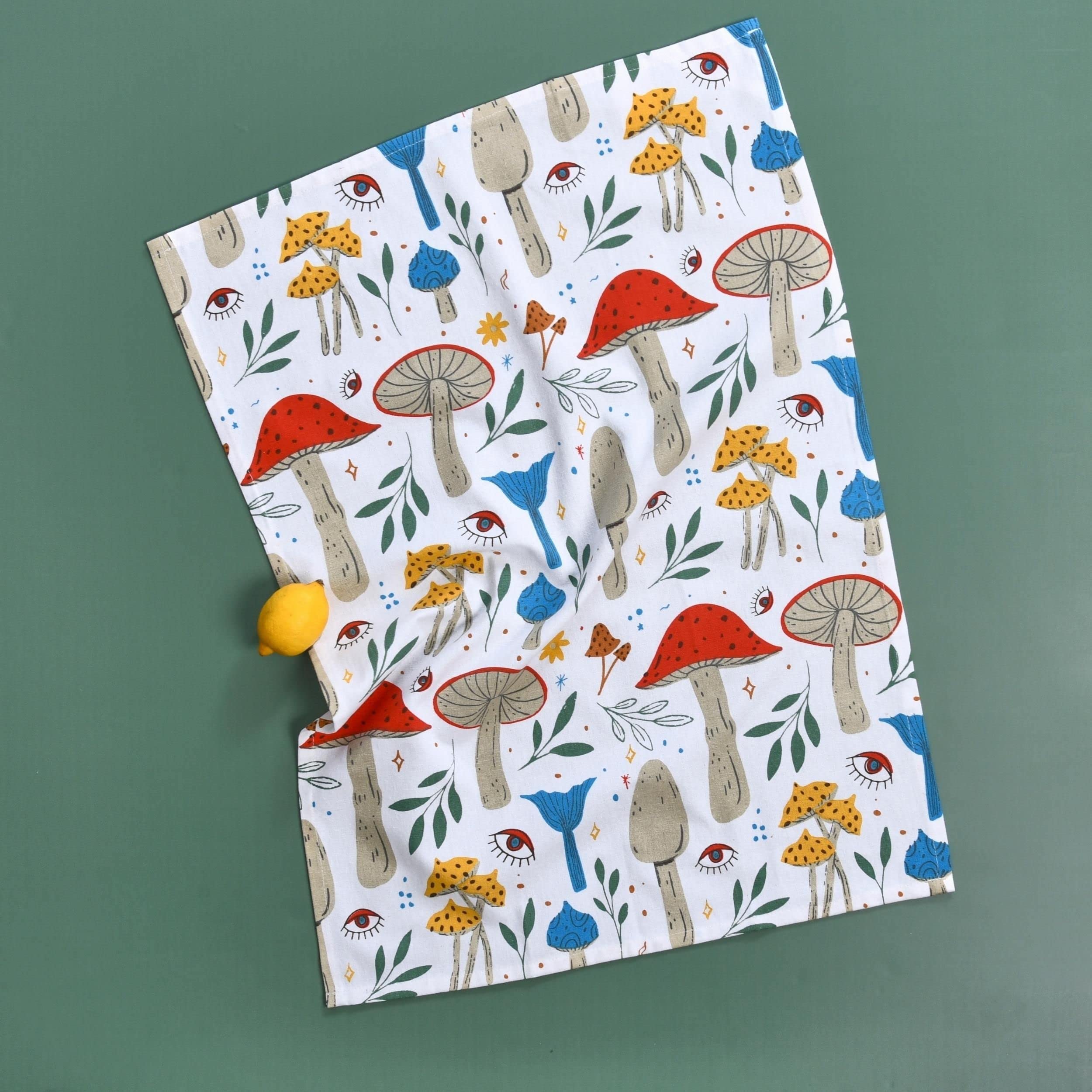 Folkulture Set of 3 - Kitchen Towel 100% Recycled Cotton Magic Mushroom