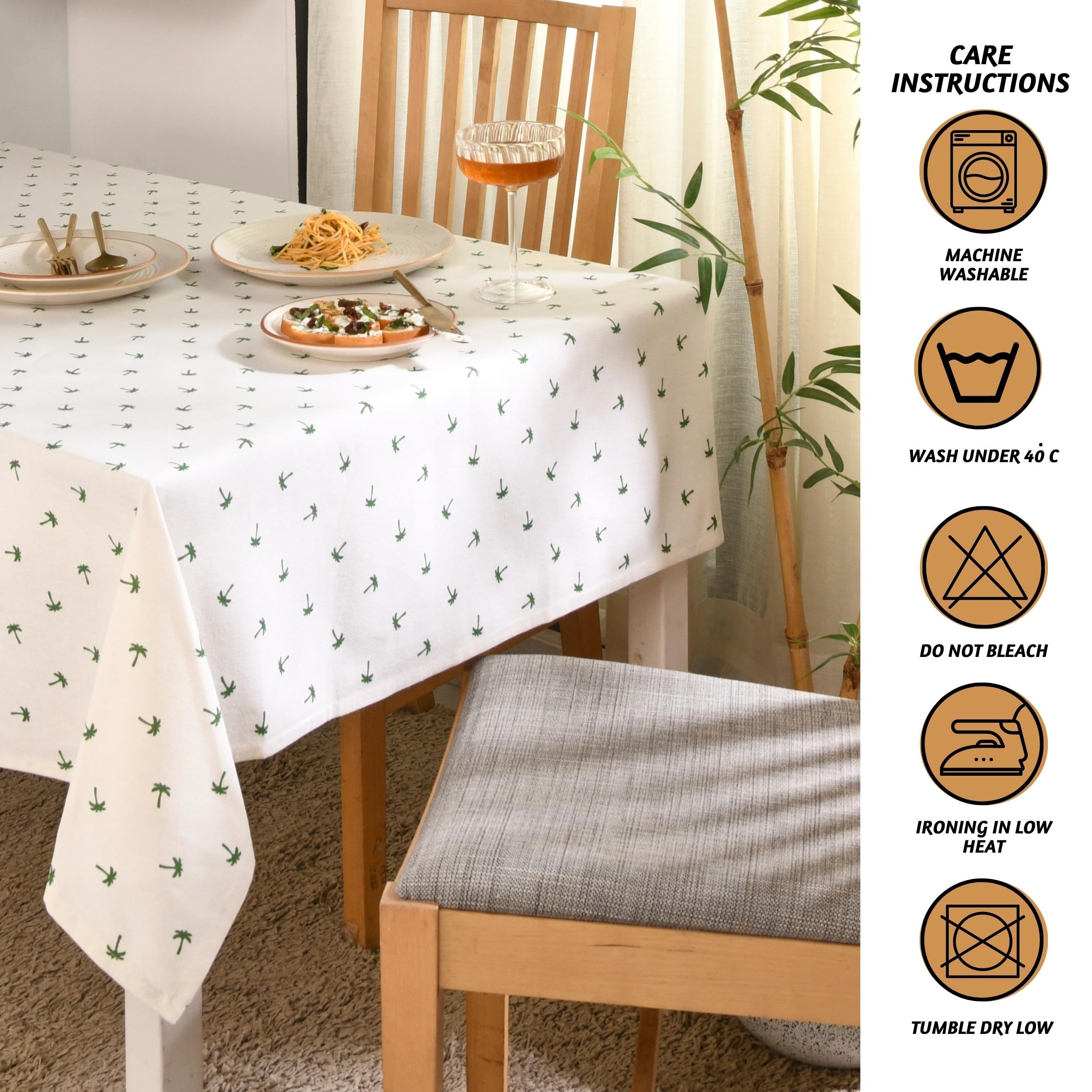 Folkulture Table Cloth 60 x 60, White Square Cotton Table Cover for Dining & Kitchen, Spring Tablecloth, Washable Outdoor Table Linen, Coco Escape