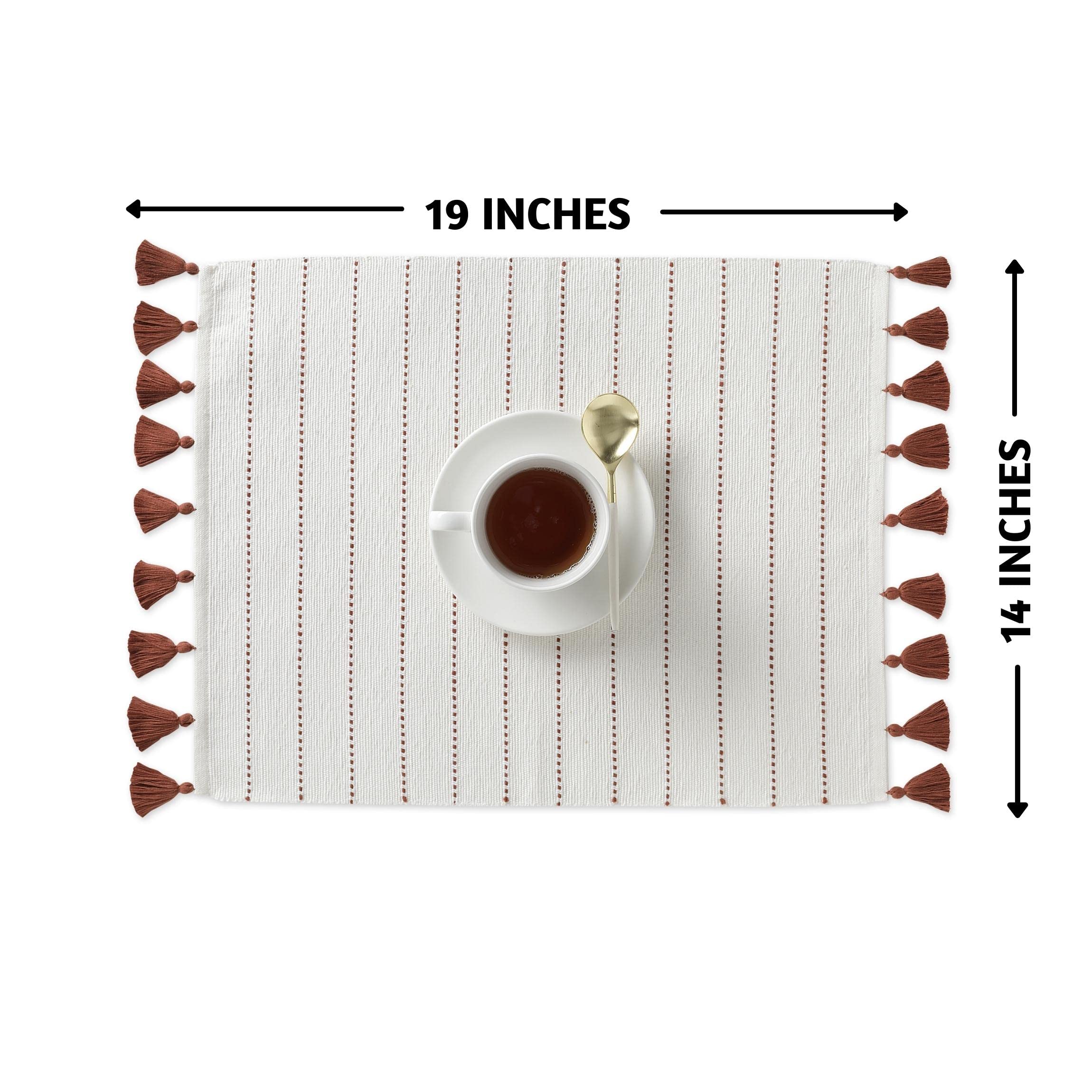 Folkulture Placemats Set of 4, 14 x19 Inches 100% Cotton Farmhouse Placemats or Woven Placemats for Table Decor,Bohemian Table Mats with Tassels for Home Decor, Terracotta