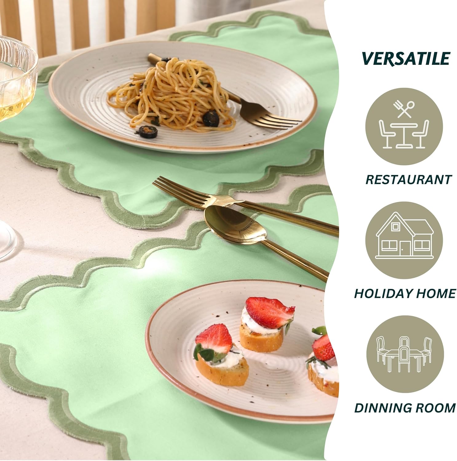 Folkulture 13" X 19" Set of 4 Placemat Scallop Cotton - Forest Sage