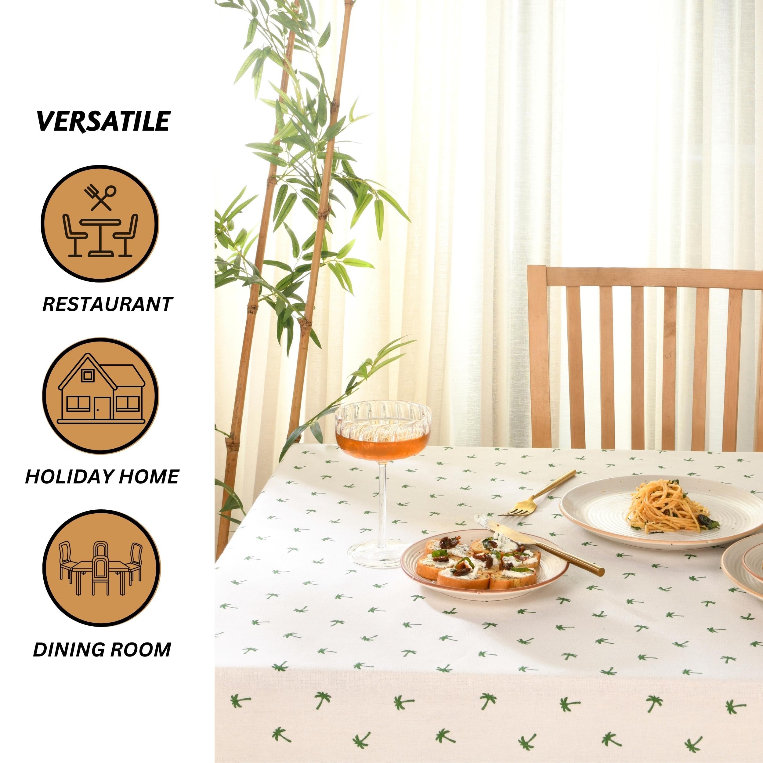 Folkulture Table Cloth 60 x 60, White Square Cotton Table Cover for Dining & Kitchen, Spring Tablecloth, Washable Outdoor Table Linen, Coco Escape